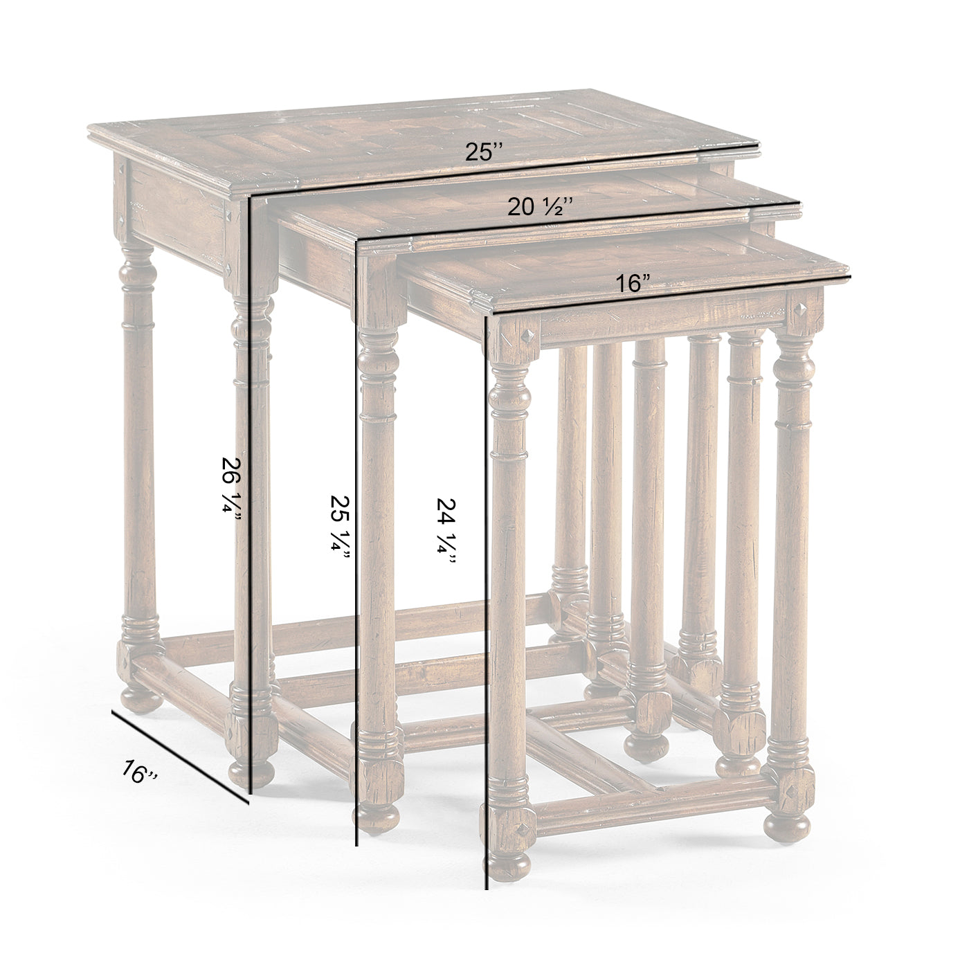 Nest of Three Country Oyster Tables