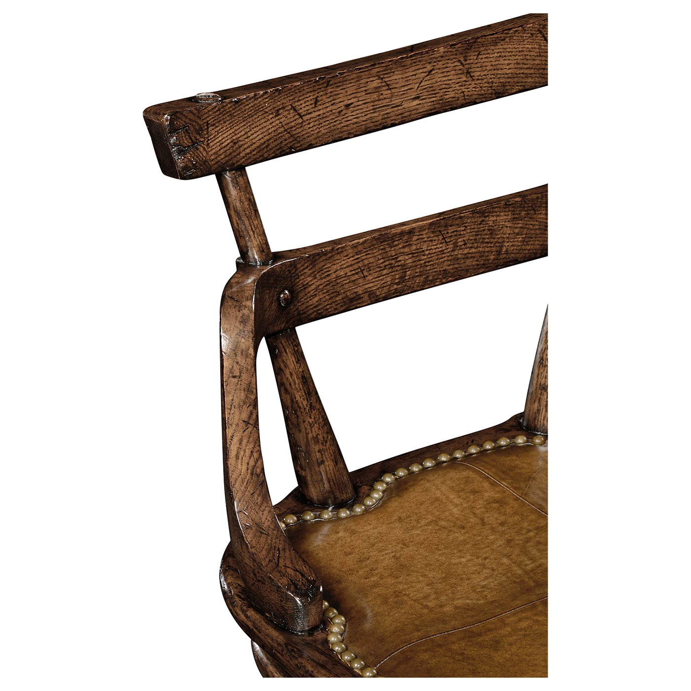 Dark Oak Side Bar Stool with a Studded Dark Antique Leather Seat