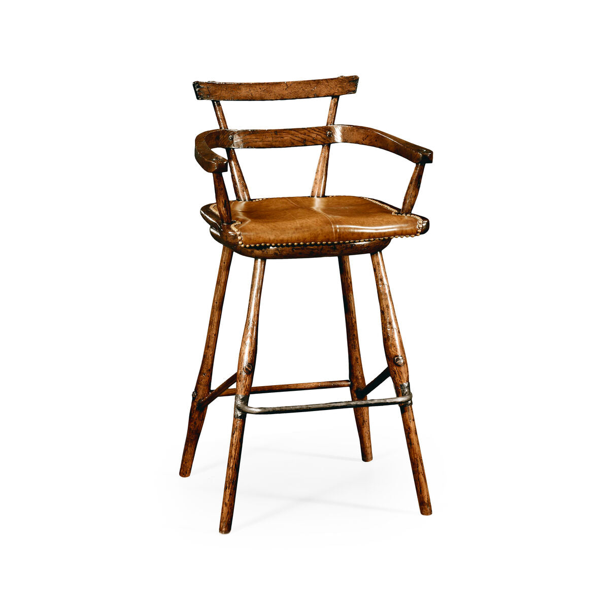 Dark Oak Arm Bar Stool w. Leather Seat ( 494315-AC-TDO )