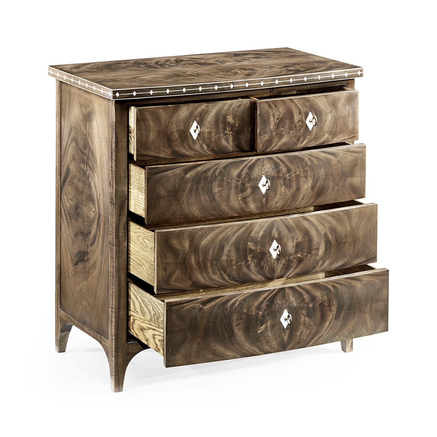 Small Bleached Mahogany Chest of Drawers with Bone Inlay