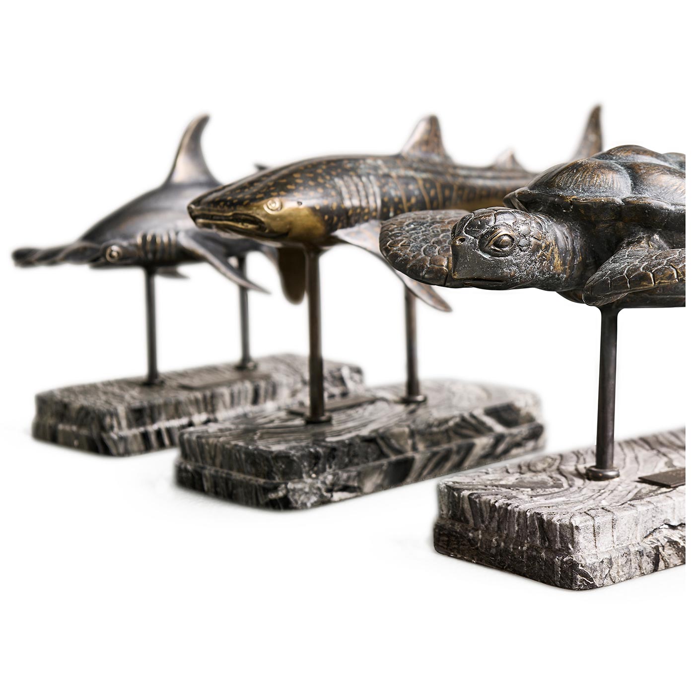Whale Shark Bronze Statue with Marble Base