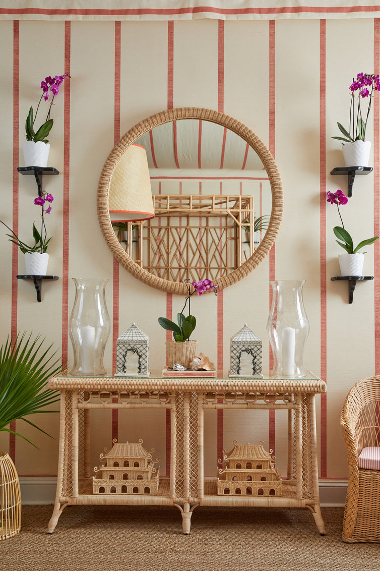 Dunmore Round Wicker Mirror in Natural/Clear/Plain / Rattan - Chelsea House