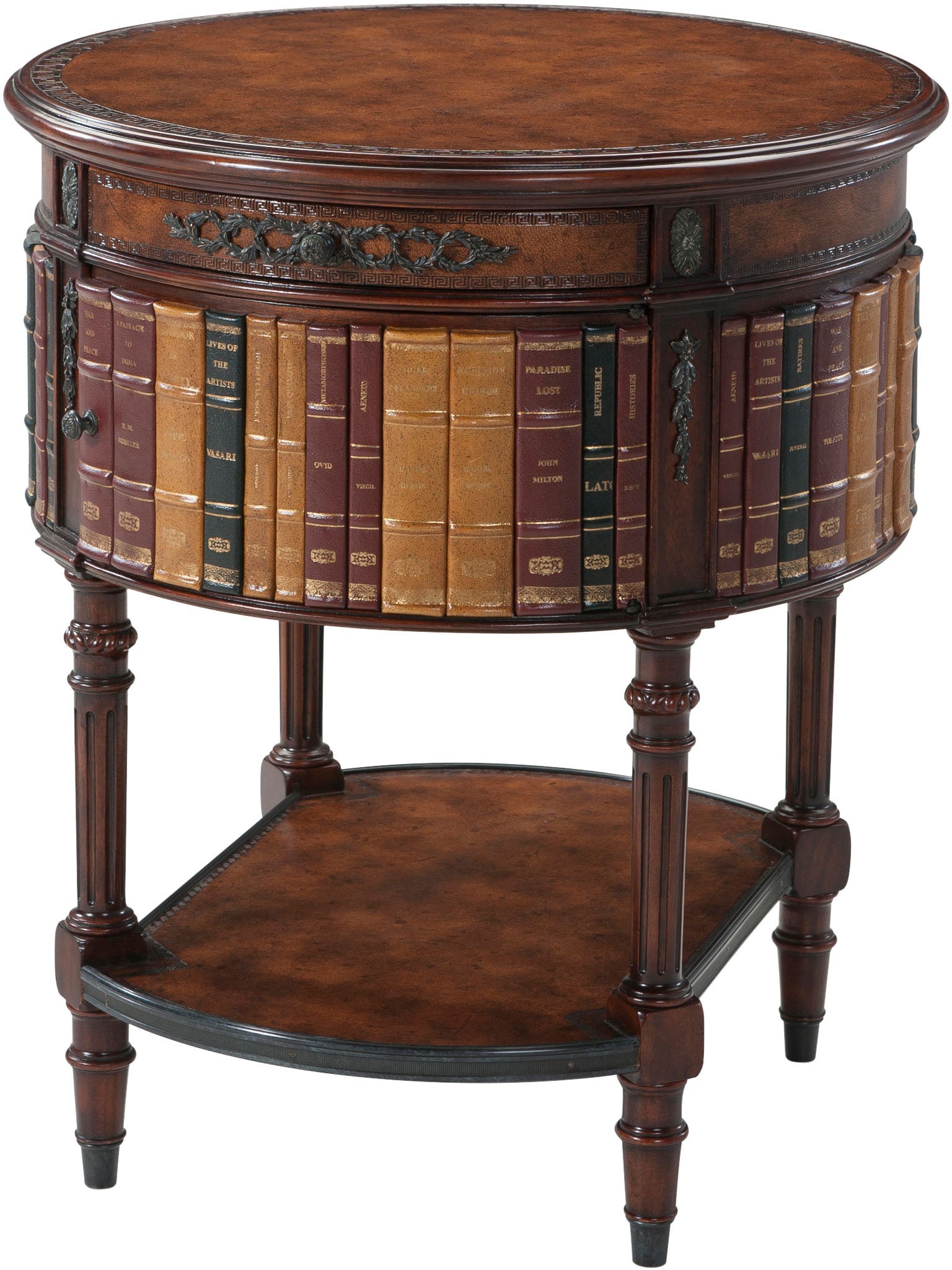 Louis XVI library Side Table in Acacia, Leather - Theodore Alexander