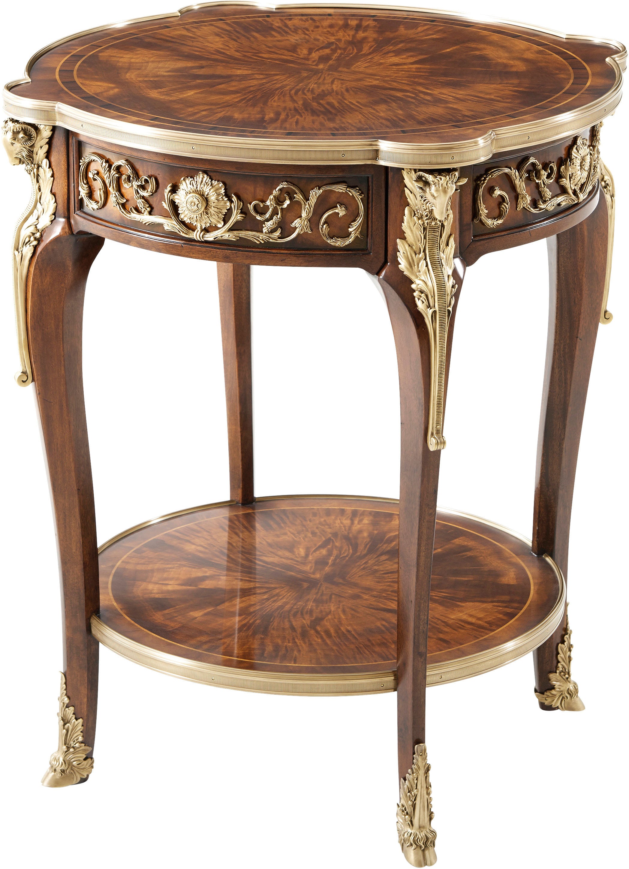 Bernadette Side Table in Flame Figured Veneer, Mahogany, Brass - Theodore Alexander