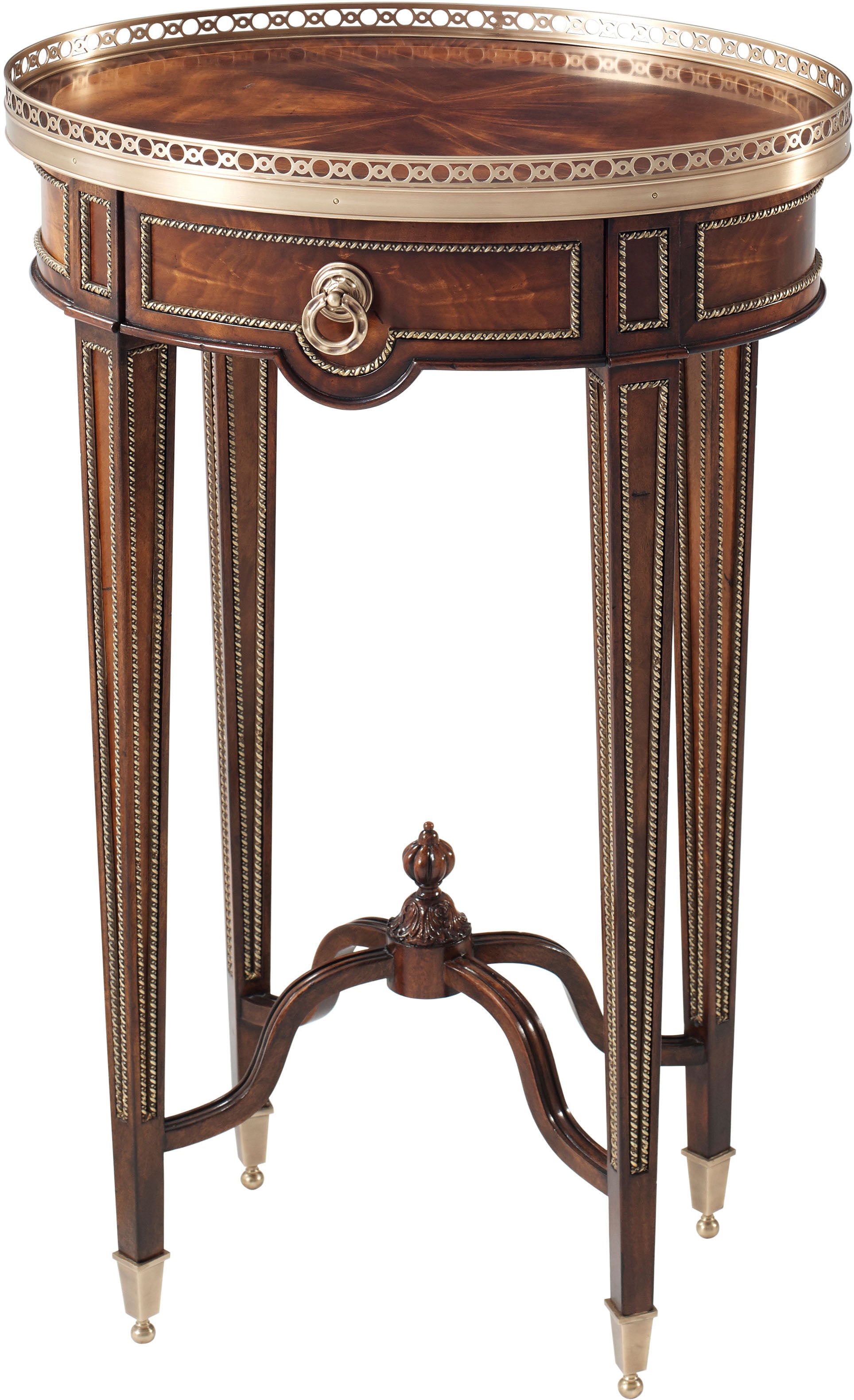 Fine Accent Table in Flame Figured Veneer, Mahogany, Brass - Theodore Alexander