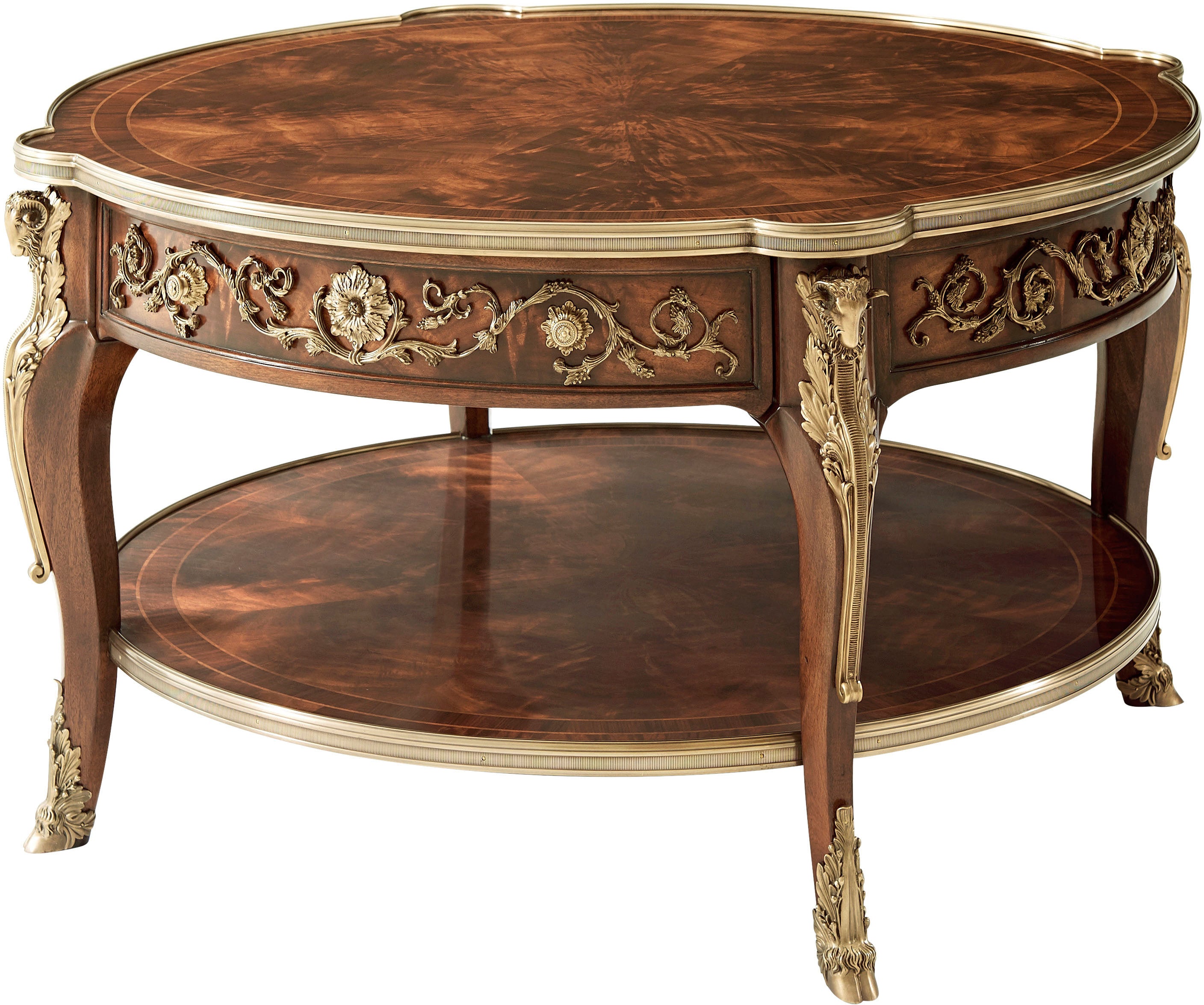Capital Cocktail Table in Flame Figured Veneer, Brass - Theodore Alexander