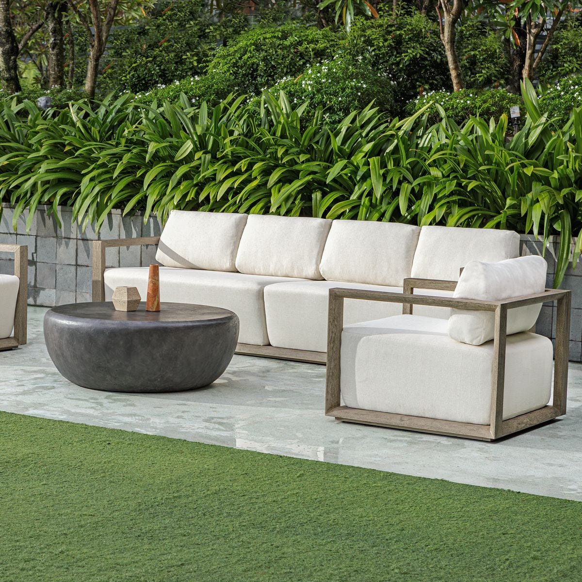 Remsen 4 Seater Outdoor Sofa, Weathered Gray/Oyster – Furniture by Uttermost | Sutter & Vale