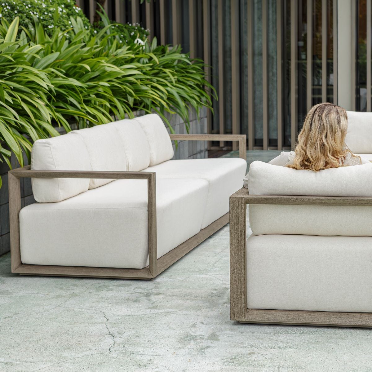Remsen 4 Seater Outdoor Sofa, Weathered Gray/Oyster – Furniture by Uttermost | Sutter & Vale