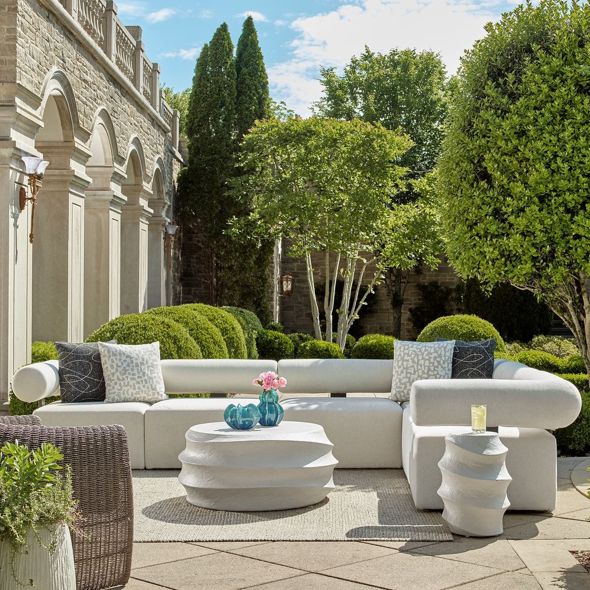Bolster Back Outdoor Sofa, Corner – Furniture by Uttermost | Sutter & Vale