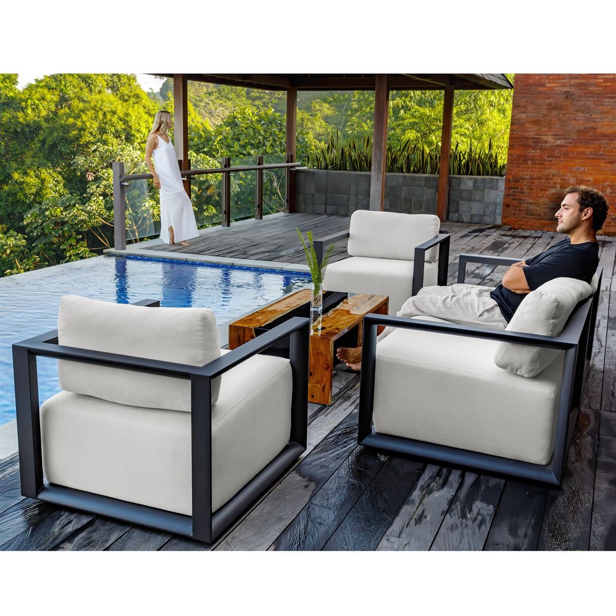 Remsen Outdoor Lounge Chair, Java Black/Oyster