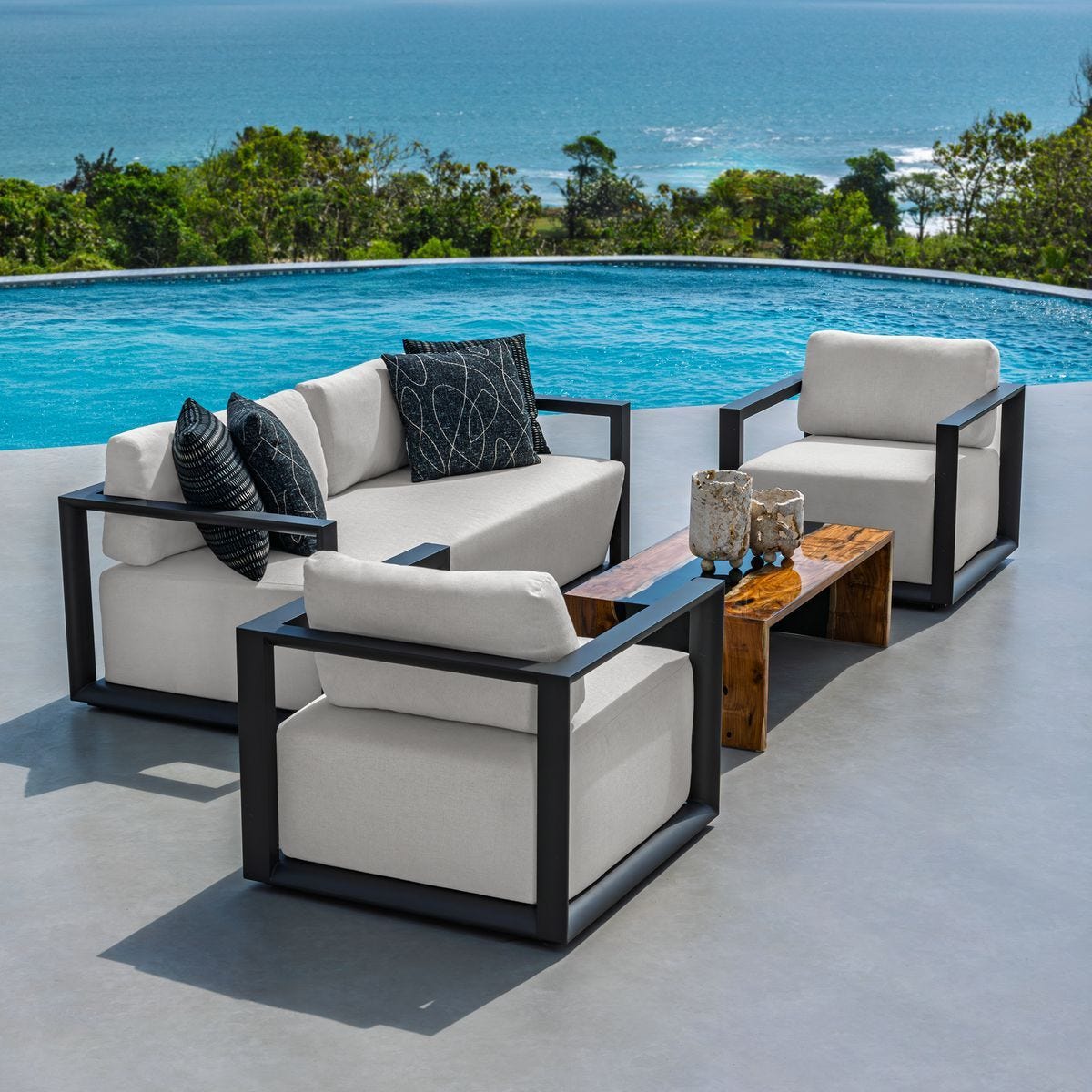 Remsen Outdoor 3 Seater Sofa, Java Black/Oyster – Furniture by Uttermost | Sutter & Vale