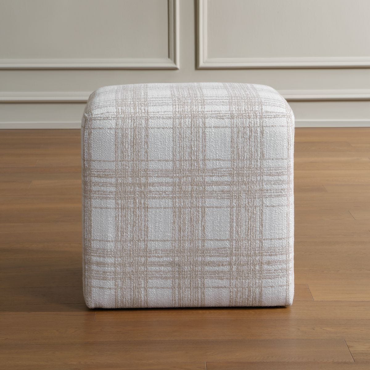 Joie Ottoman, Porcelain Plaid – Furniture by Uttermost | Sutter & Vale