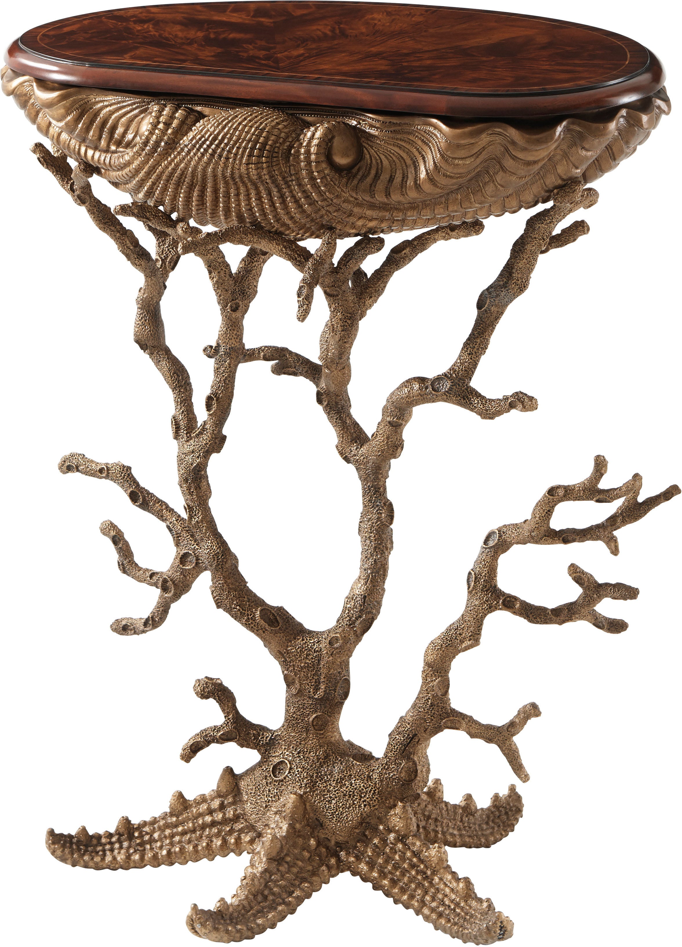 Gilt Grotto Accent Console Table in Flame Figured Veneer, Aluminium - Theodore Alexander