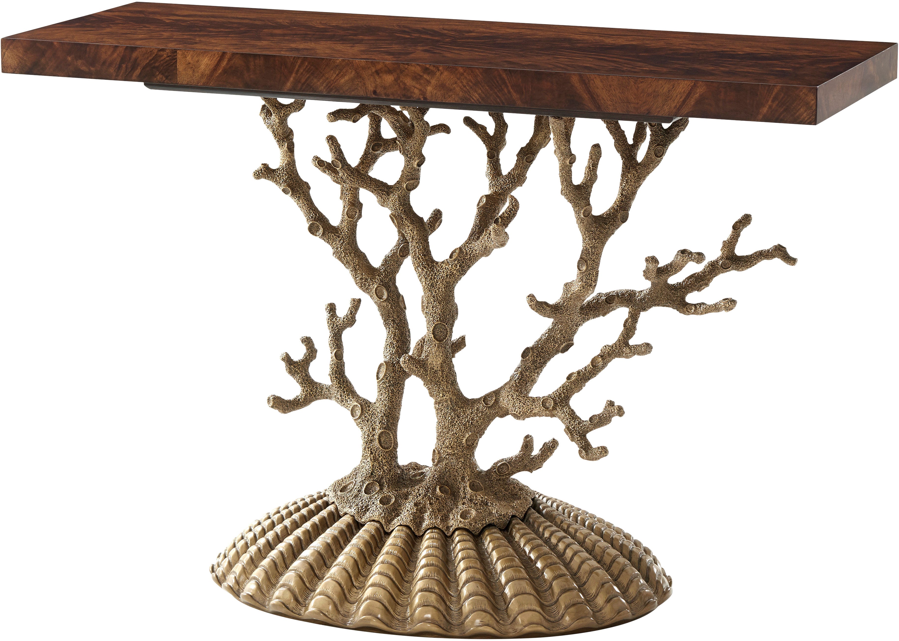 Atoll Console Table in Flame Veneer, Aluminium - Theodore Alexander