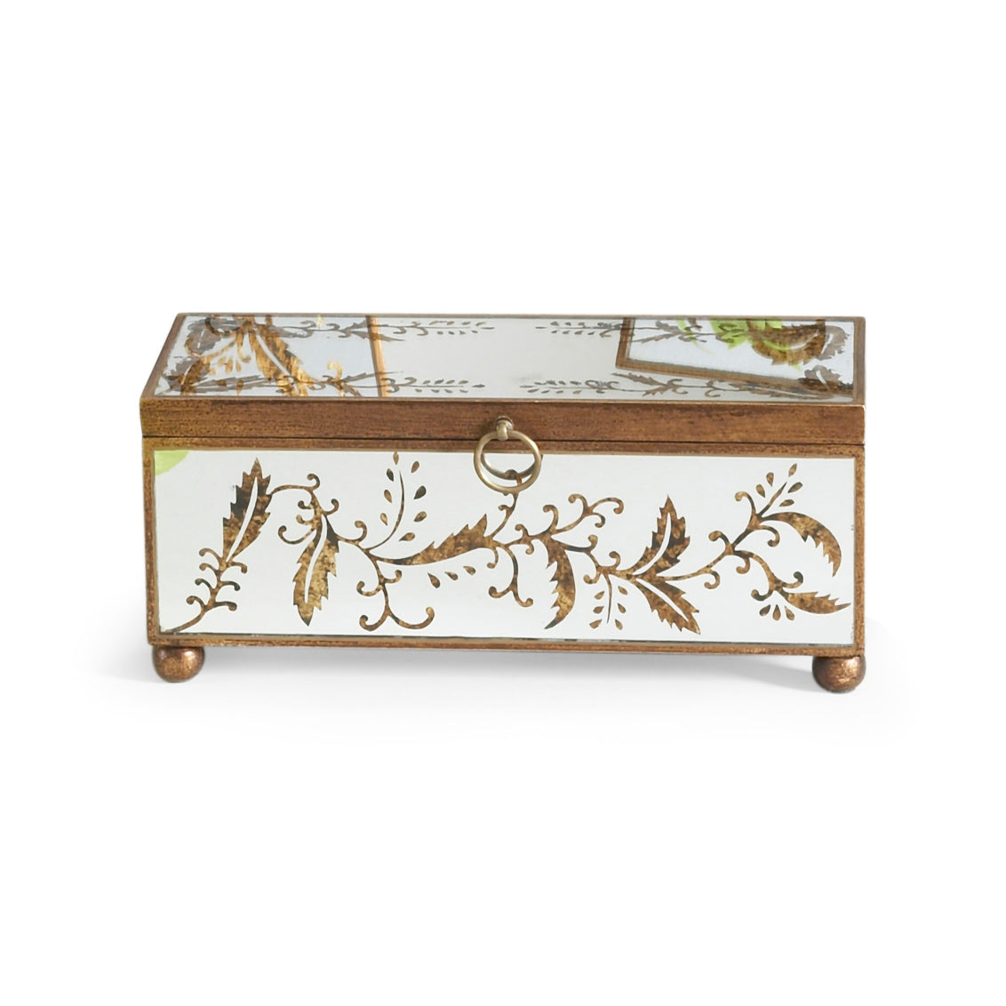 Madison Mirrored Box in Hand Painted Gold Design / Mirror - Chelsea House