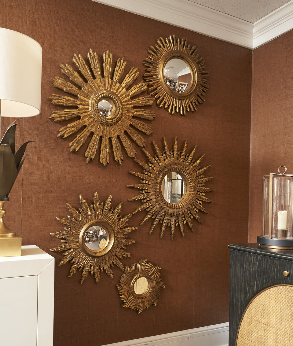 Set of Five Gold Starburst Mirrors in Clear / Wood - Chelsea House