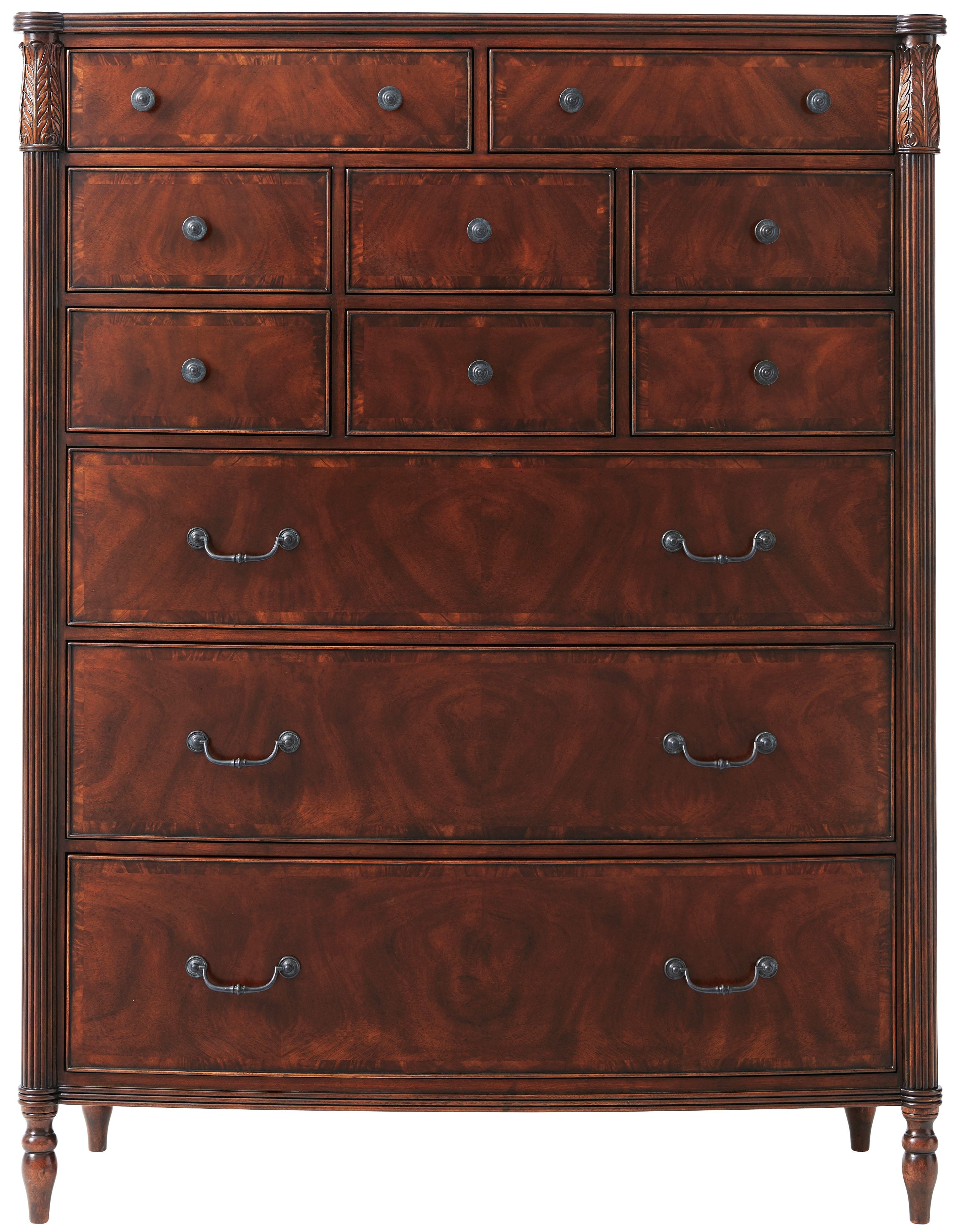 Middleton Tallboy Chest in Mahogany Veneer, Mahogany, Brass - Theodore Alexander