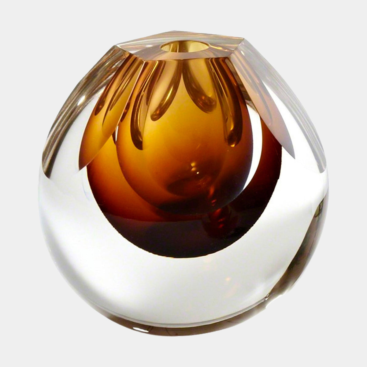 Pentagon Cut Glass Vase-Amber