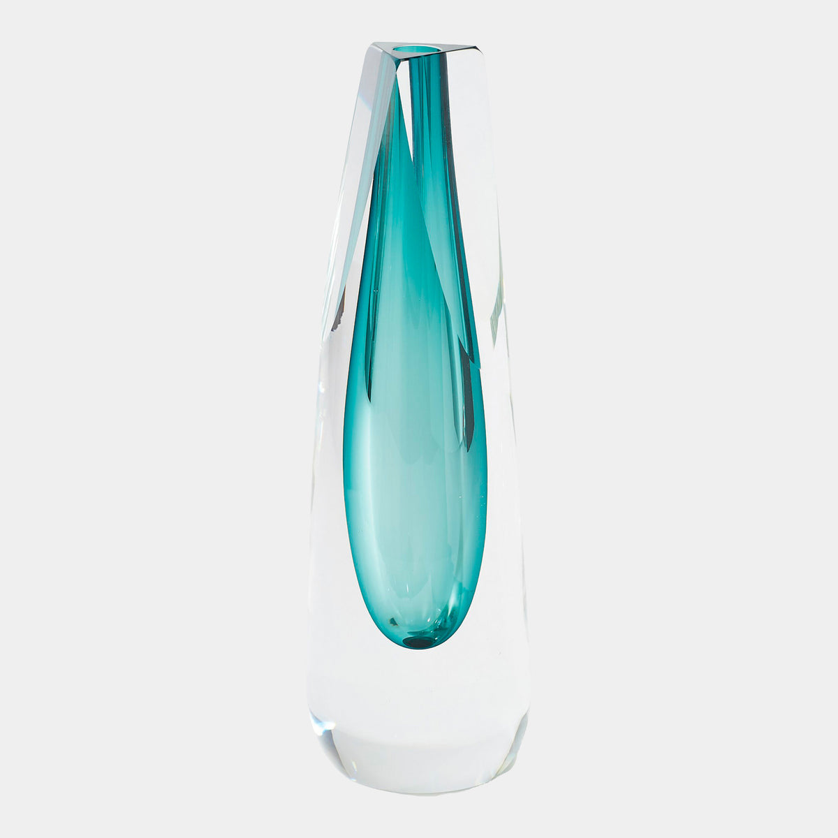 Triangle Cut Glass Vase-Azure