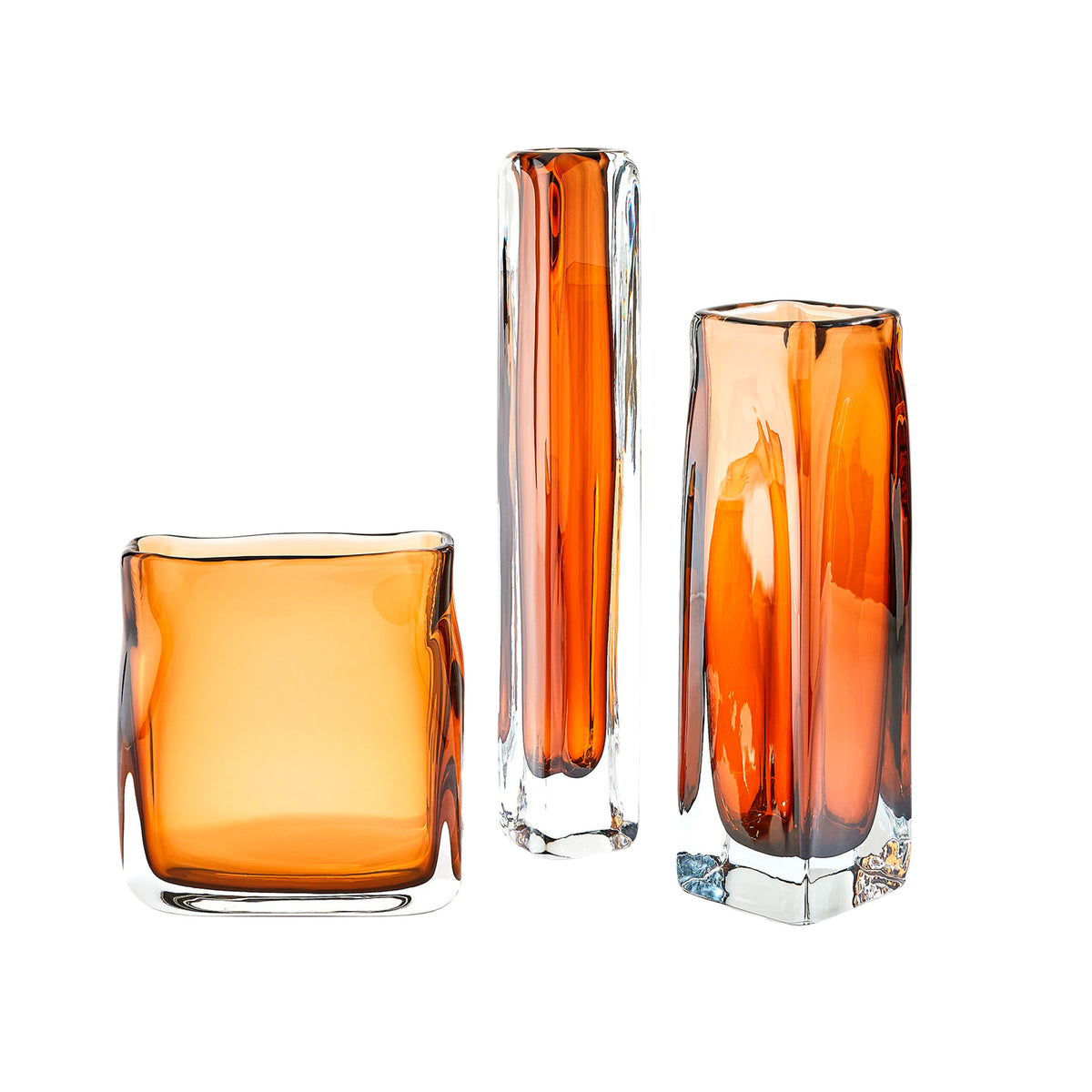 Wide Square Tower Vase-Dark Amber