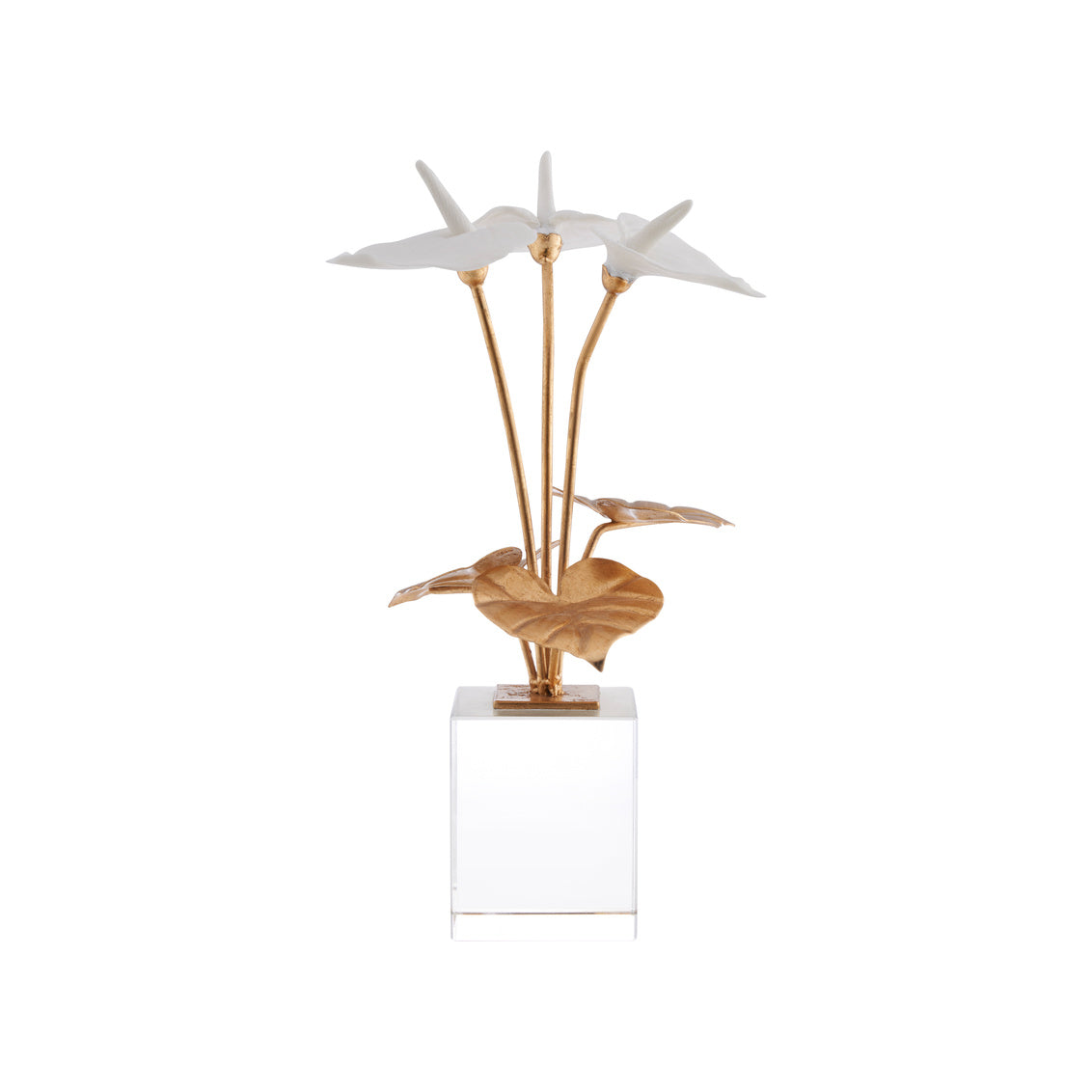 Small Anthuriums on Stand in Matte White/Gold Leaf / Porcelain - Chelsea House