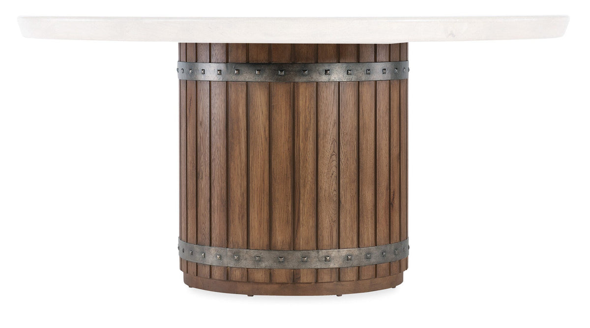 Vineyard Row Round Dining Table Barrel Base