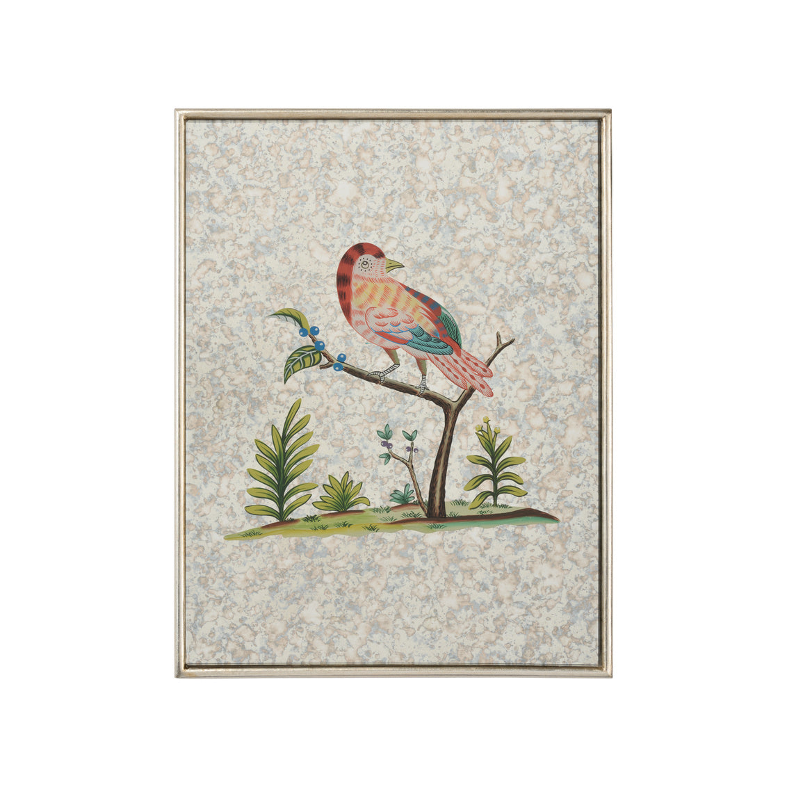 Square Antiqued Mirrored Bird-D