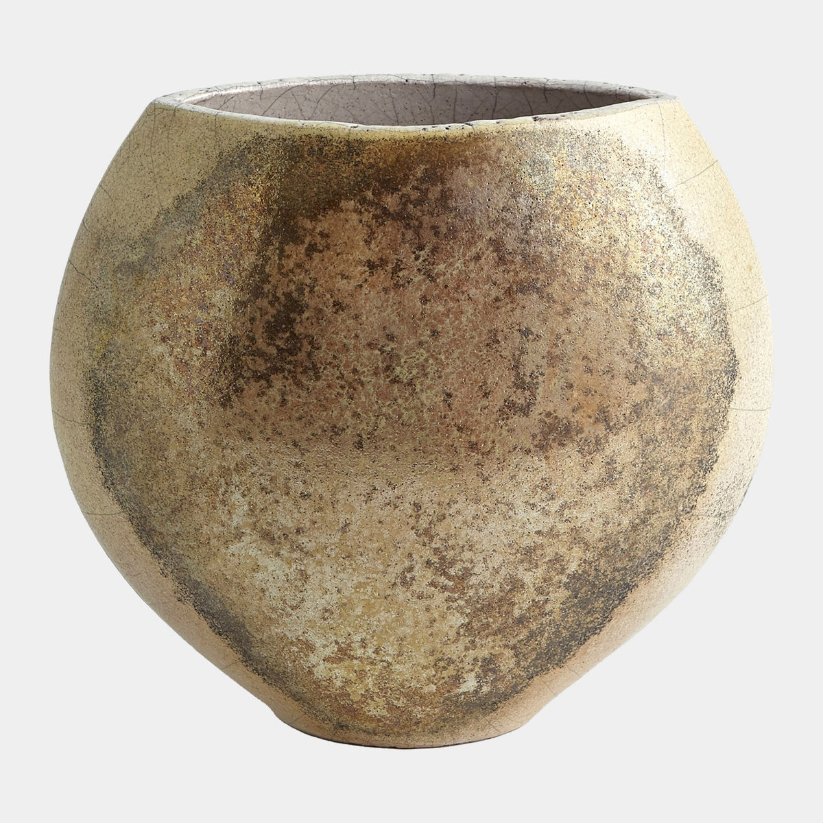 Golden Raku Flat Round Vase