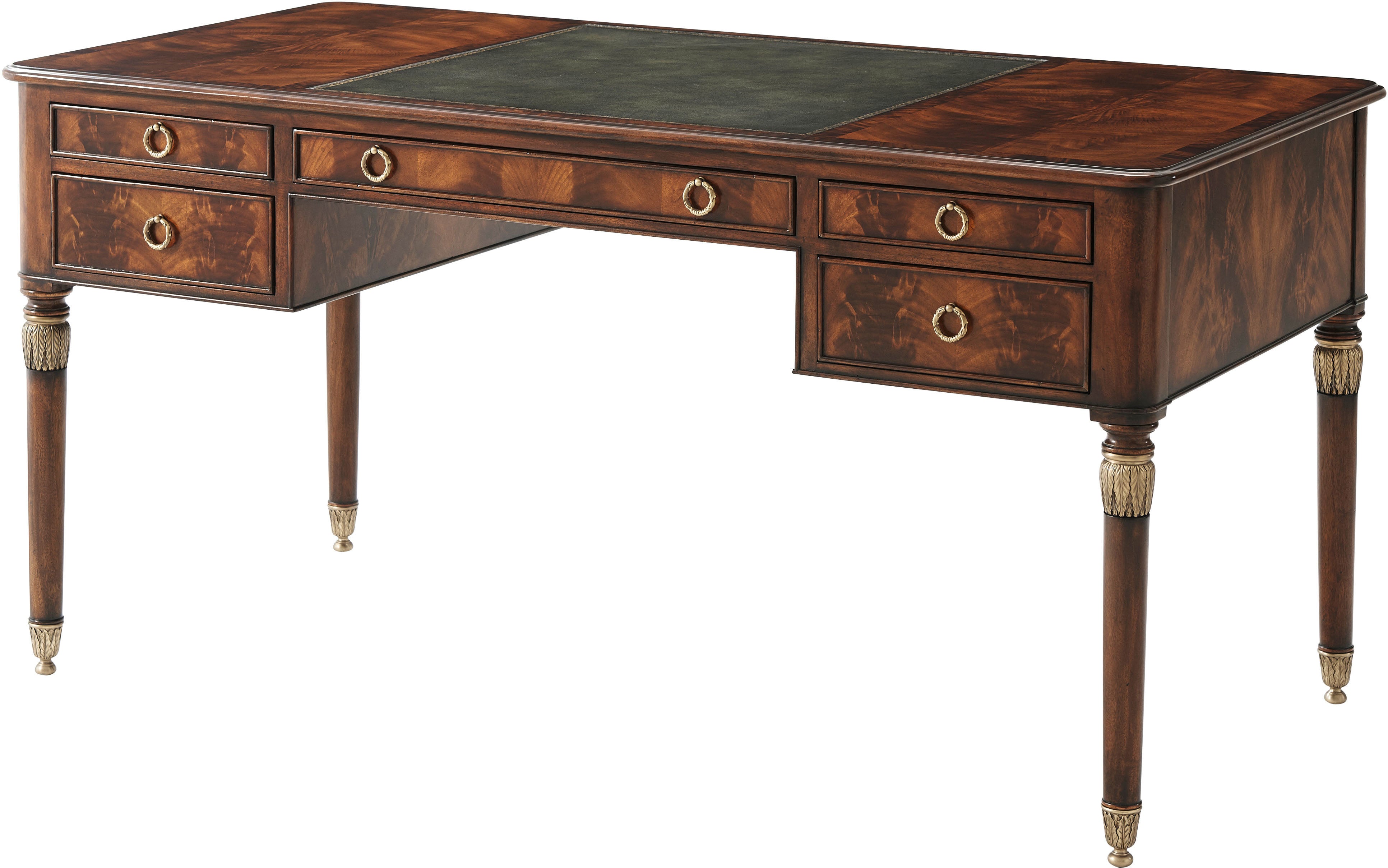 Missives to a Friend Writing Table in Flame Figured Veneer, Mahogany, Leather - Theodore Alexander