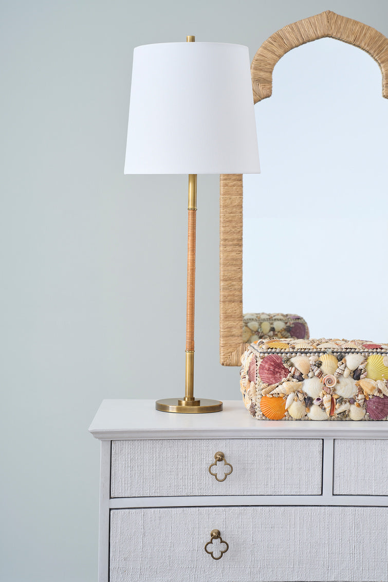 Amelia Rattan Lamp - Aged Brass in 33 / Metal - Chelsea House