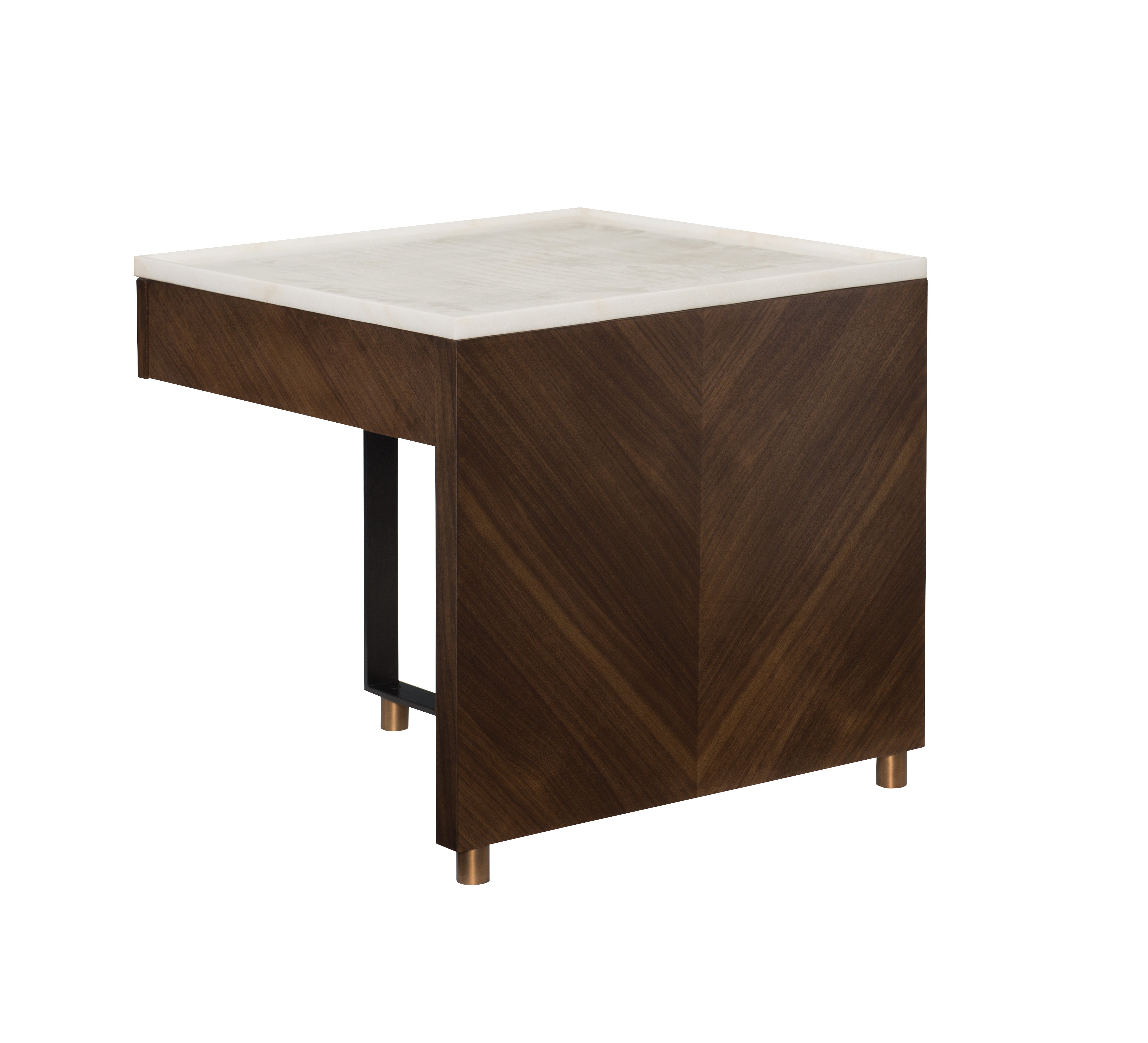 STRUT SIDE TABLE in Walnut Veneers, Walnut Solids, Steel, Marble - Hickory Chair