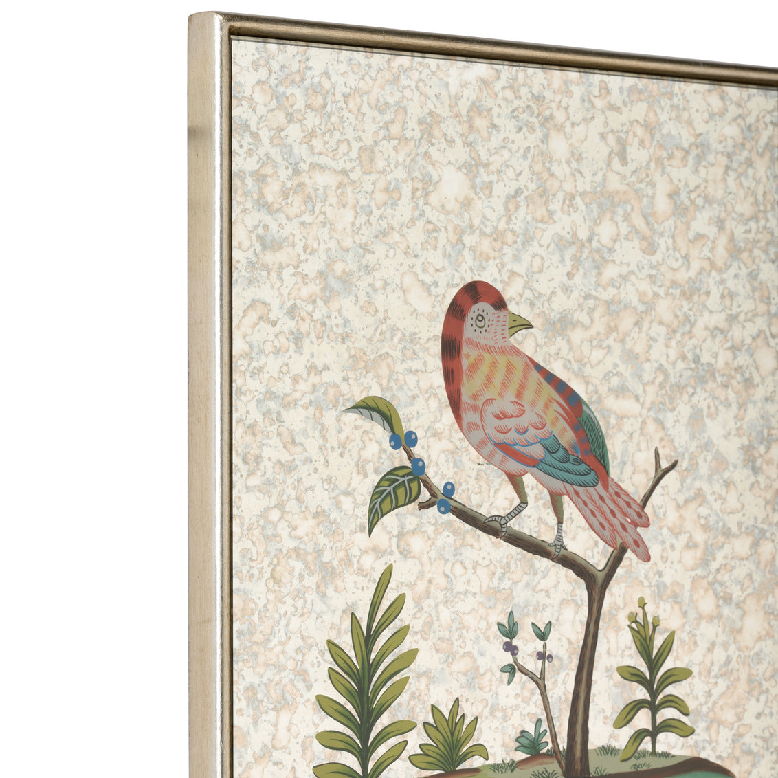 Square Antiqued Mirrored Bird-D