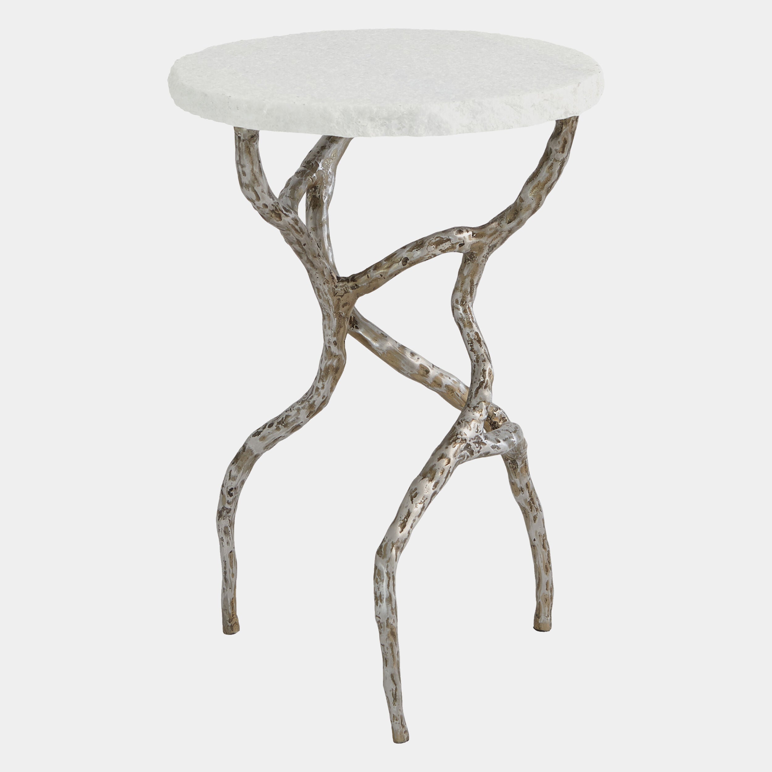 Root Table-Polished Iron w/White Marble