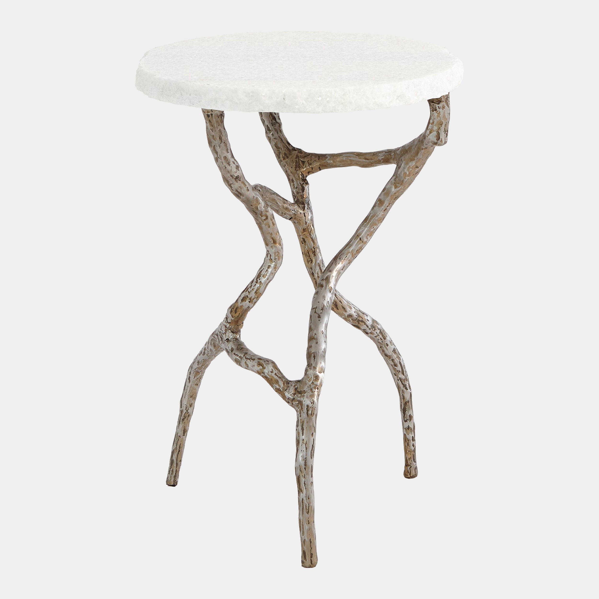 Root Table-Polished Iron w/White Marble