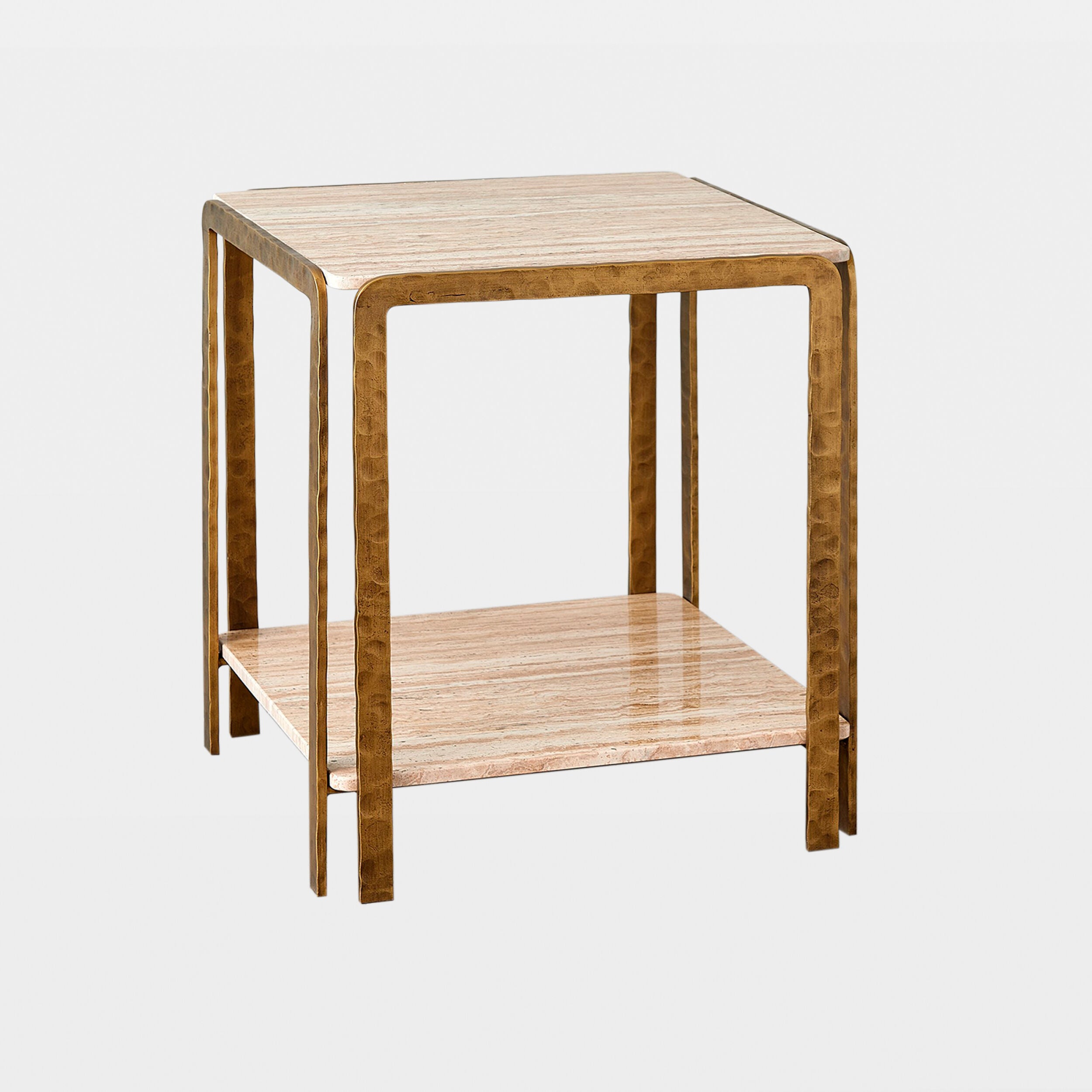 Kraft Side Table-Light Bronze w/Travertine