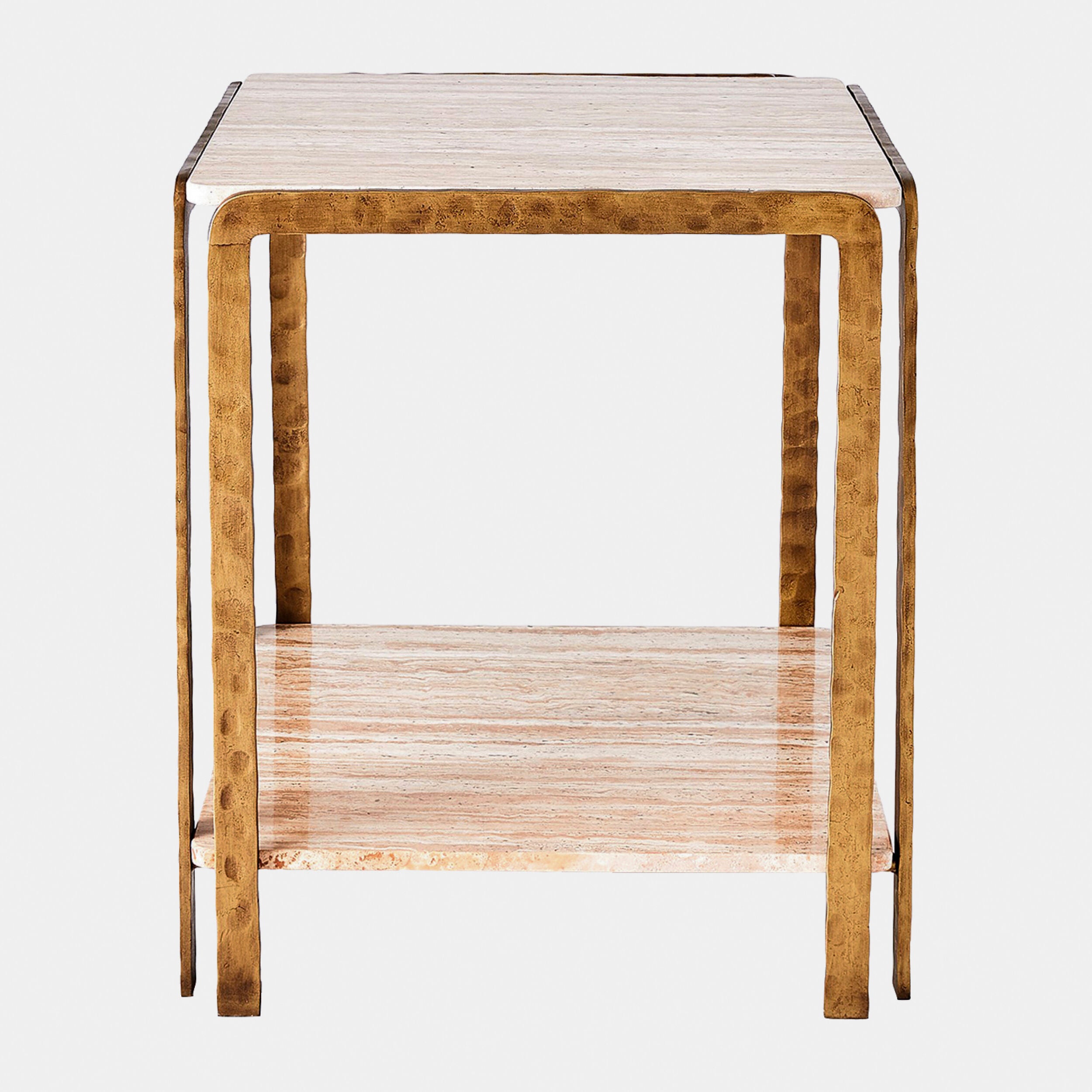 Kraft Side Table-Light Bronze w/Travertine