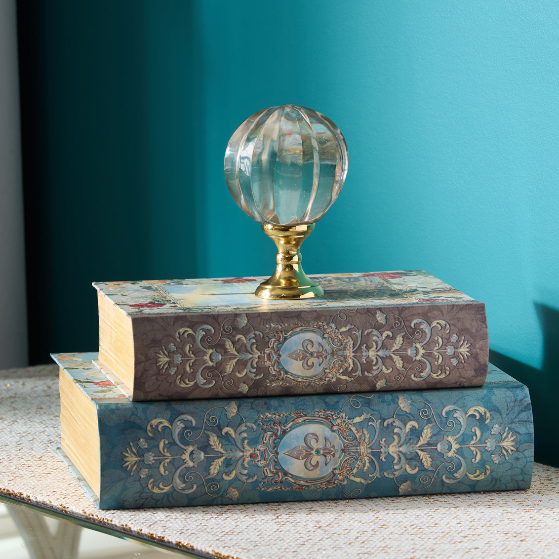 Ribbed Hand Blown Finial - Brass in Clear/Polished Brass / Glass - Chelsea House