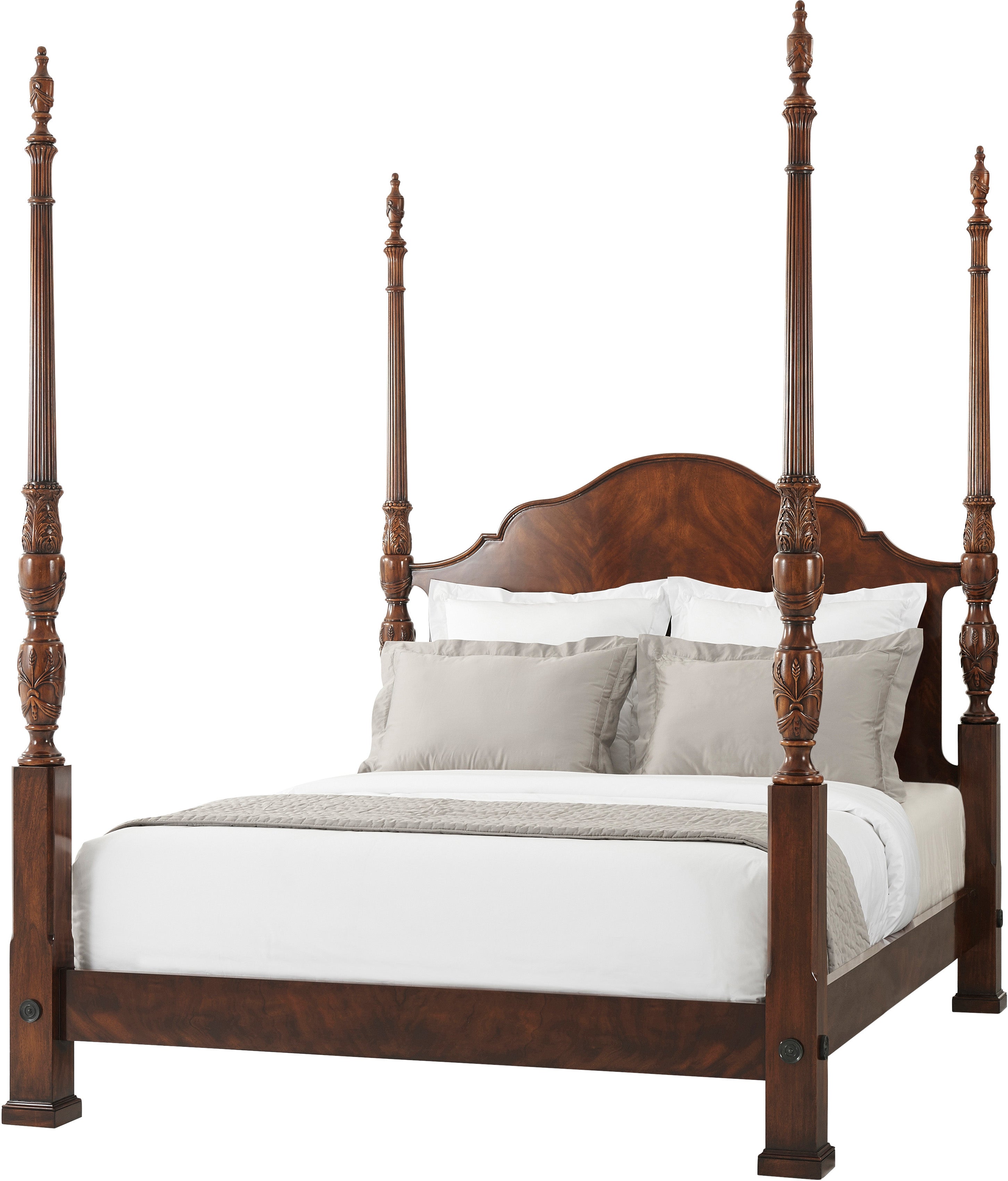 The Middleton Rice US Queen Bed in Mahogany Swirl, Mahogany, Brass - Theodore Alexander