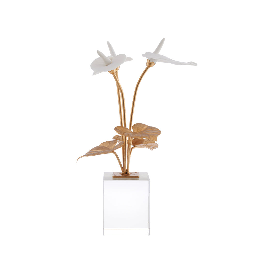 Small Anthuriums on Stand in Matte White/Gold Leaf / Porcelain - Chelsea House
