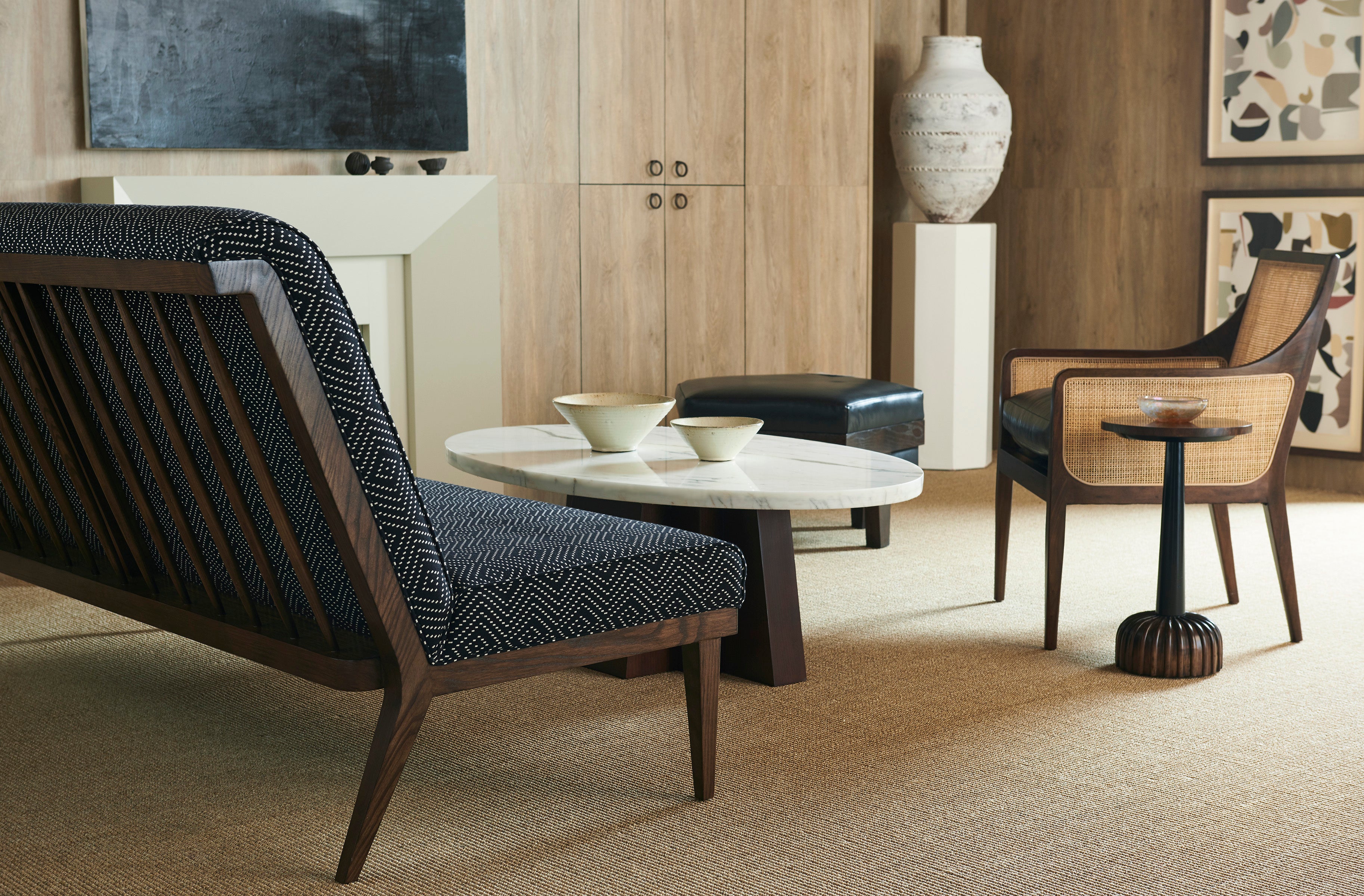 PERRIN SPOT TABLE in Olive Ash Burl Veneers, Maple Solids, Composite Materials - Hickory Chair