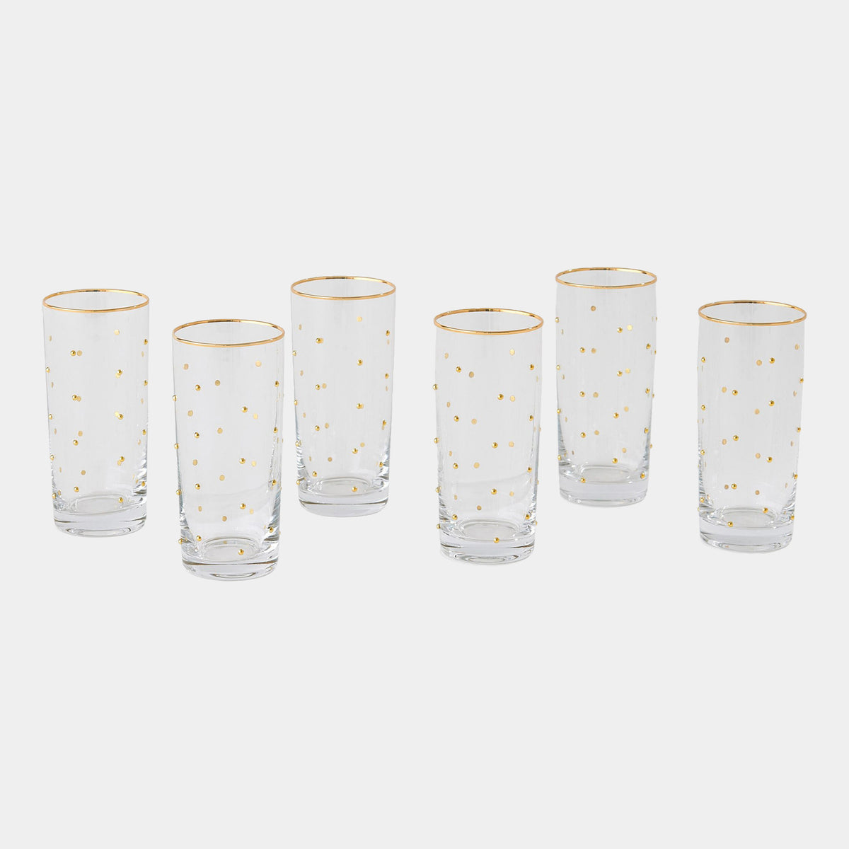 Celebration Highball Glasses-Clear w/Gold Dots