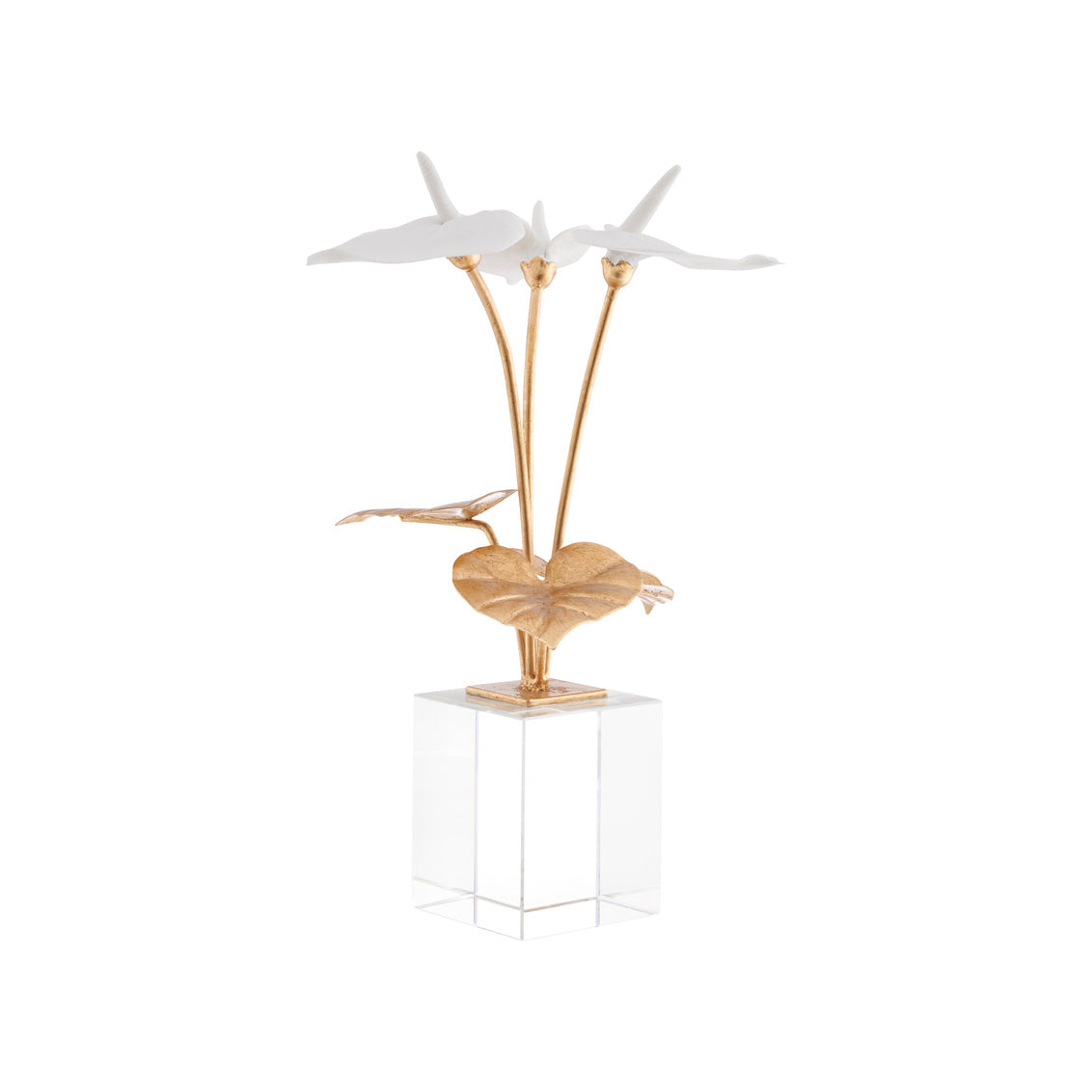 Small Anthuriums on Stand in Matte White/Gold Leaf / Porcelain - Chelsea House