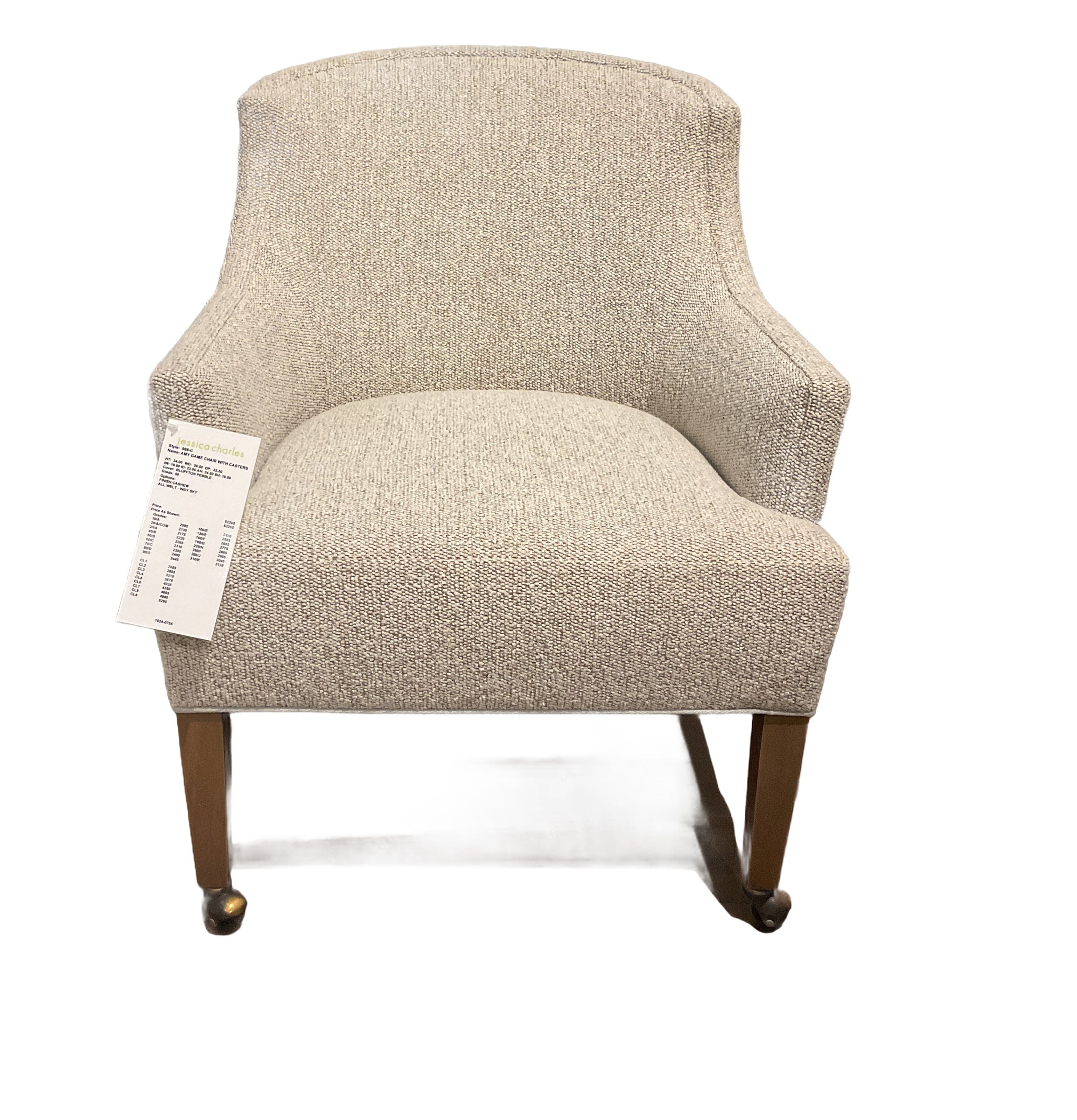 Amy Game Chair w/Casters in Bluffton Pebble