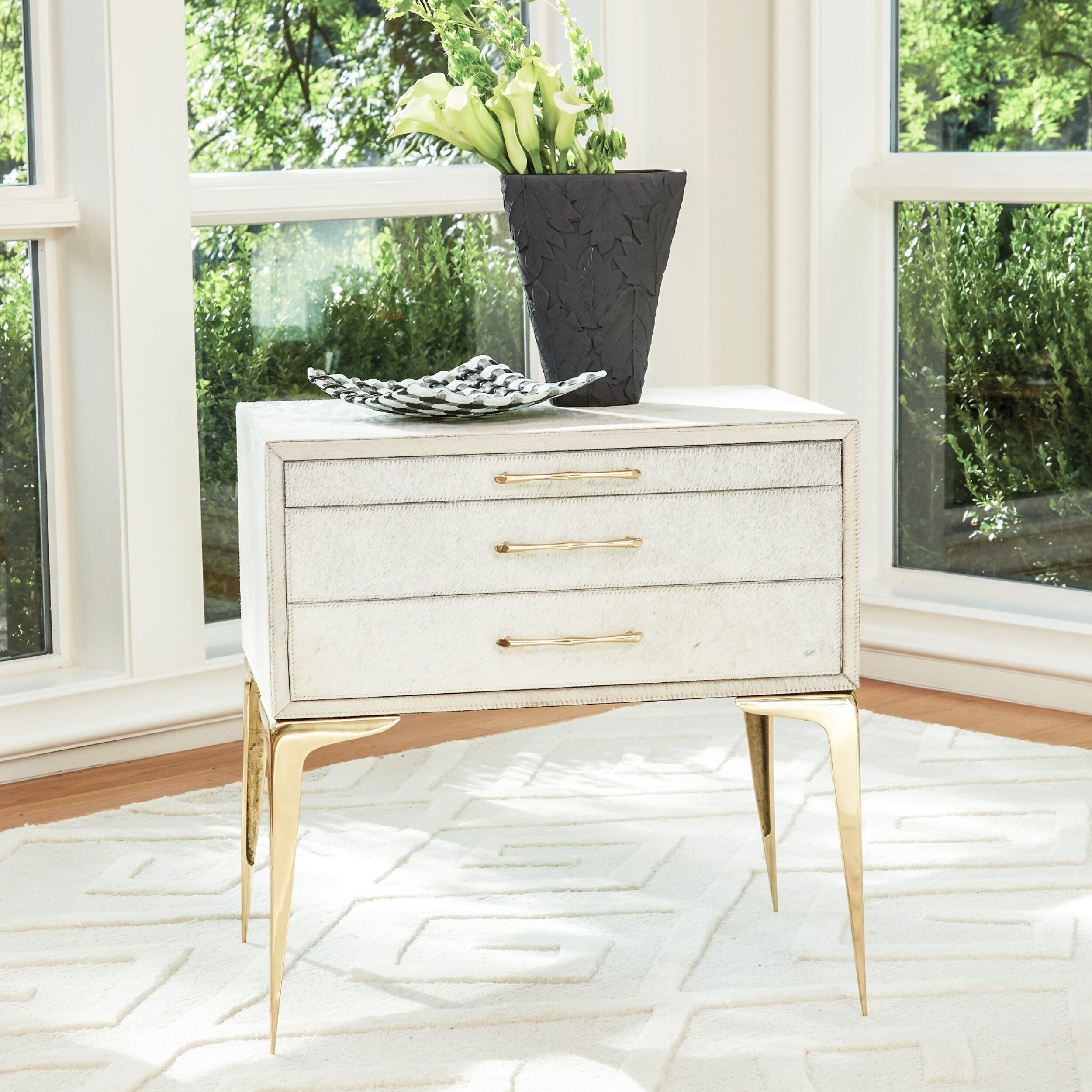 Stiletto Bedside Table-White Hair-on-Hide