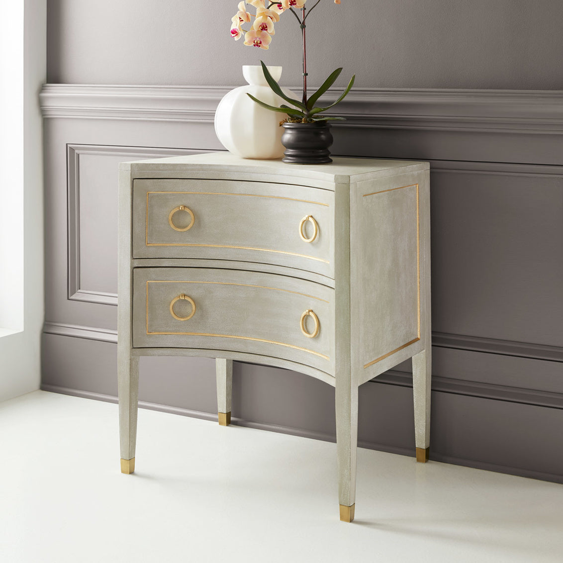 Gustavian Two Drawer Concave Nightstand – Nightstands by Modern History | Sutter & Vale