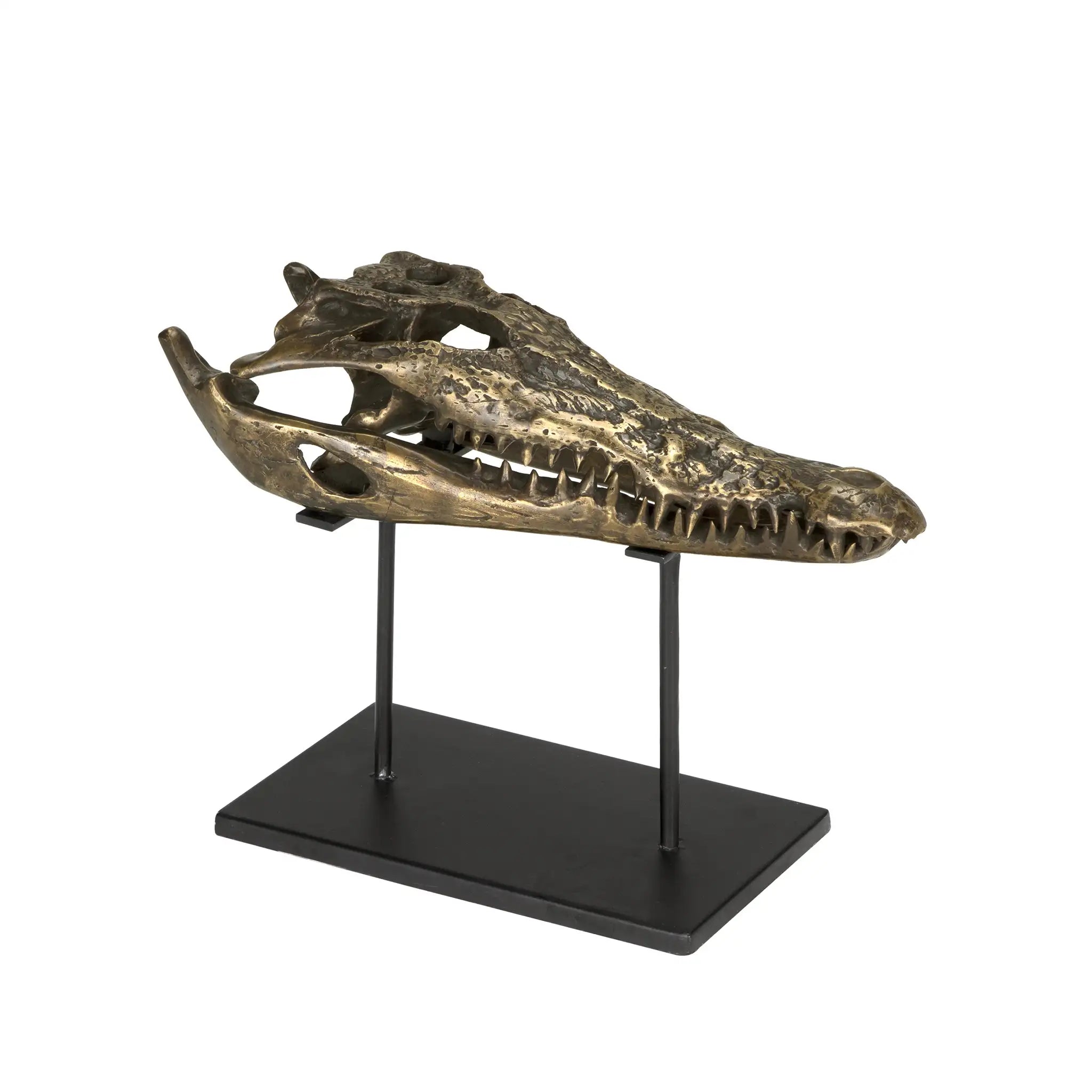 Brass Alligator On Stand, Medium in Antique Brass w/Matte Black Base — Noir Furniture