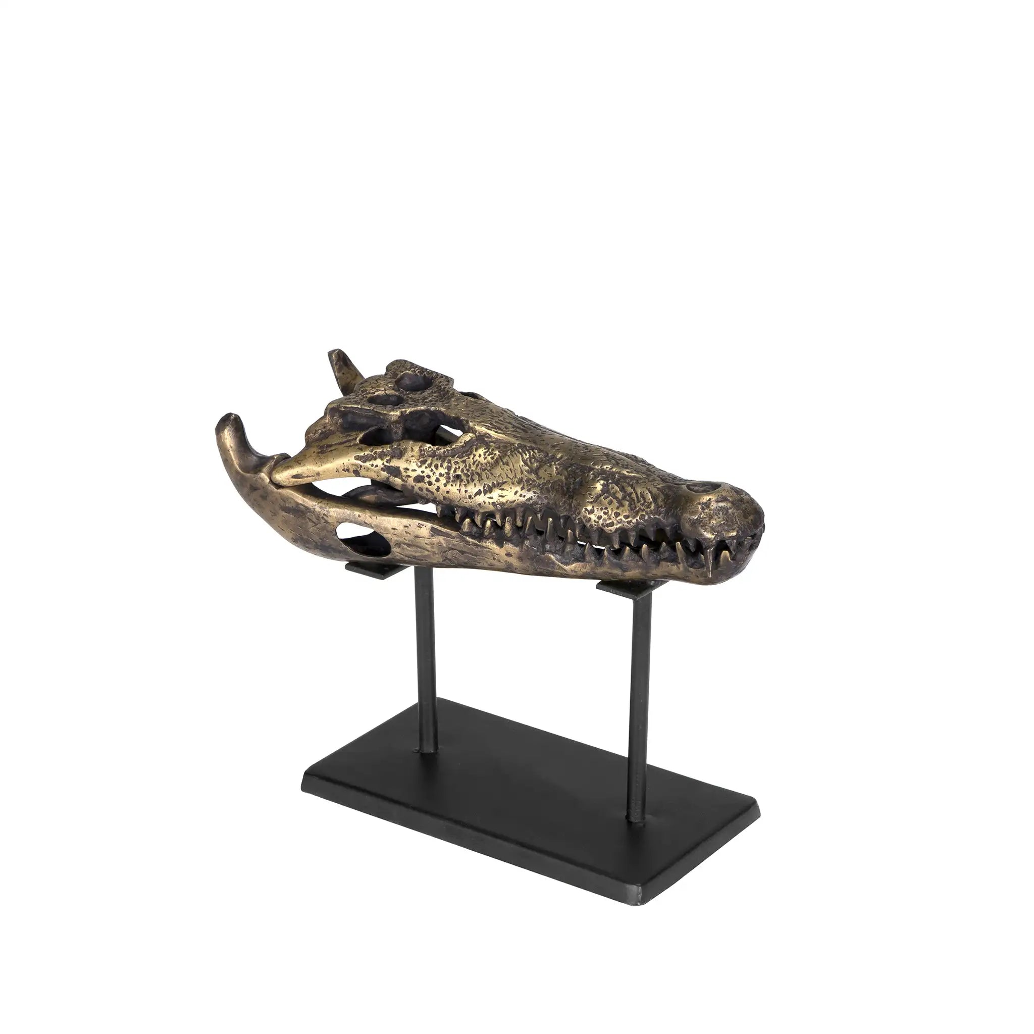 Brass Alligator On Stand, Small in Antique Brass w/Matte Black Base — Noir Furniture