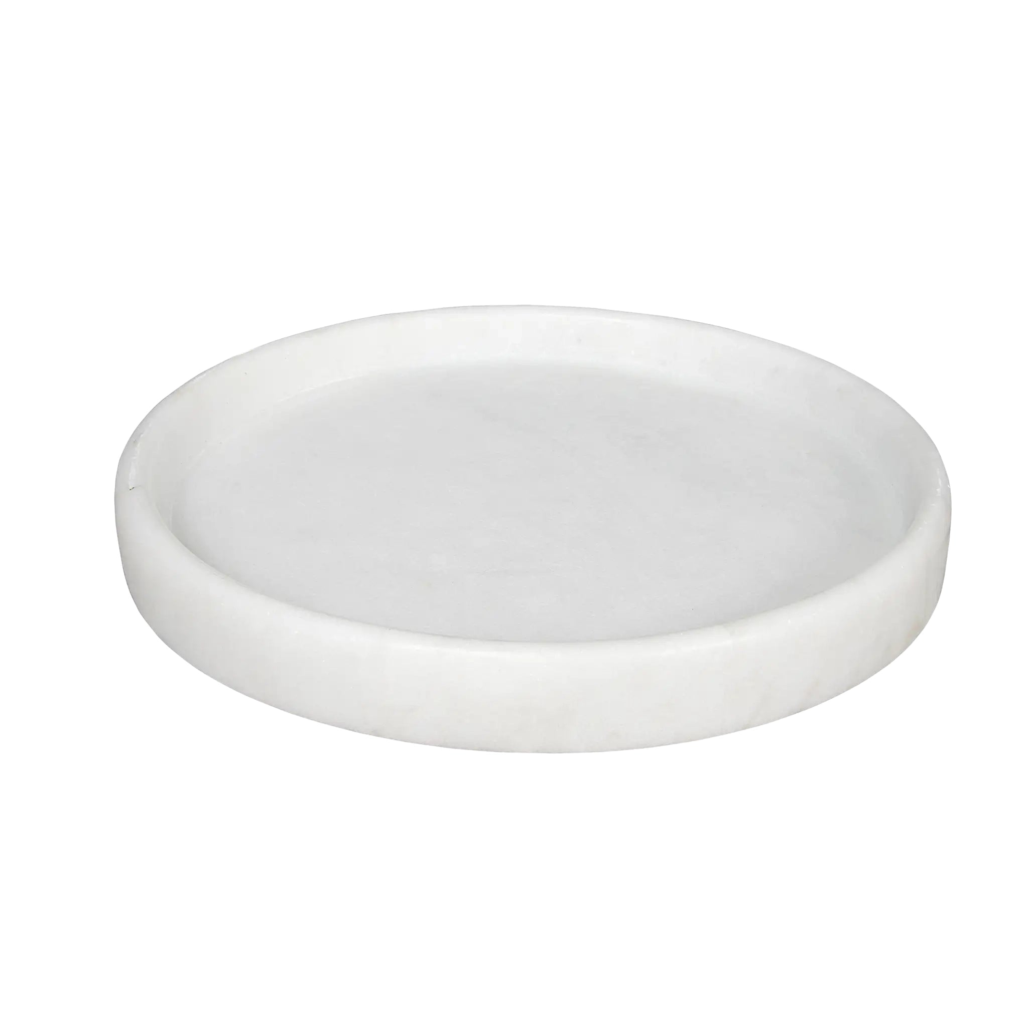 16″ Round Tray in Bianco Crown Marble — Noir Furniture