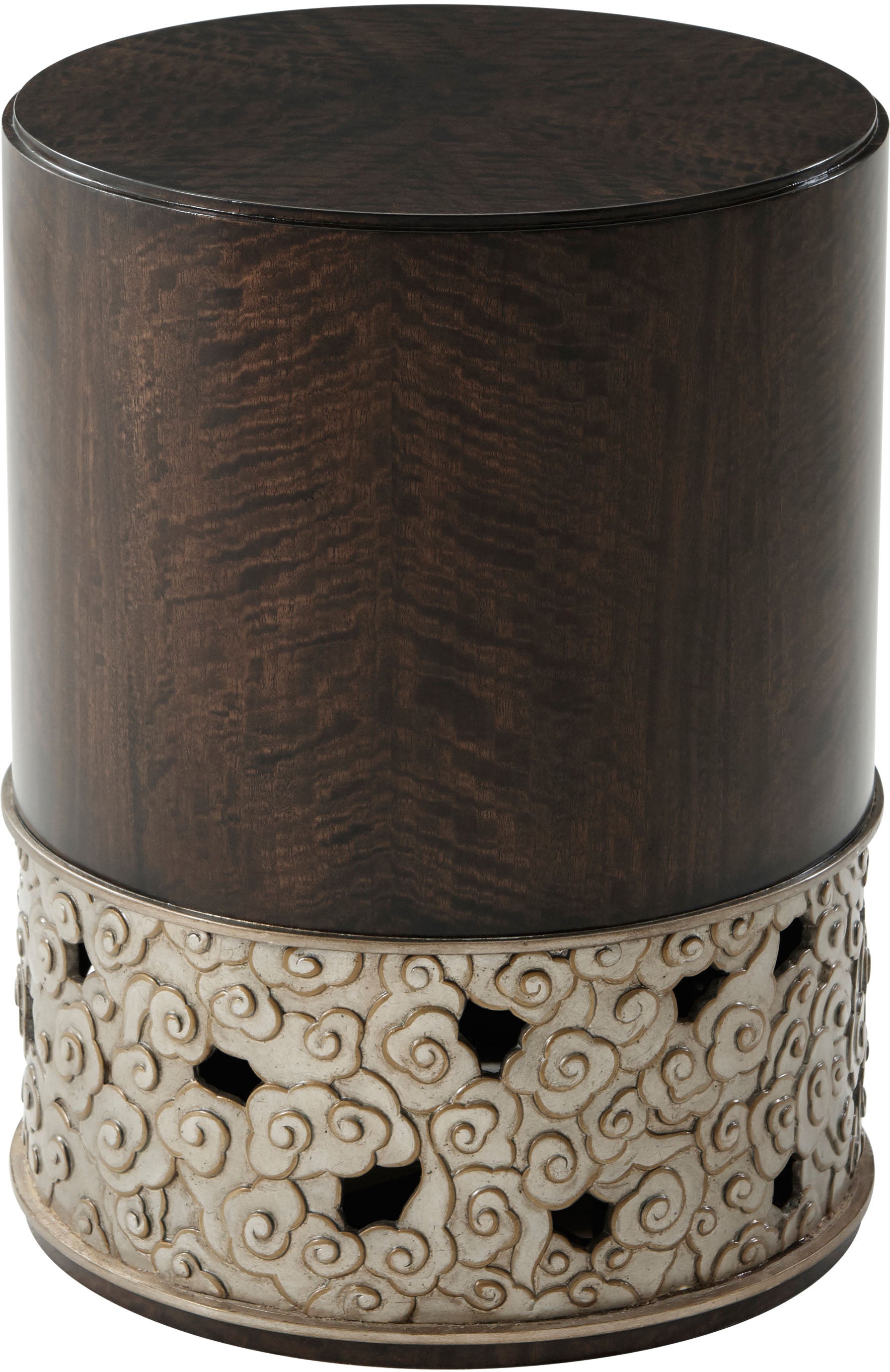 Camille Side Table in Fumed Figured Eucalyptus Veneer, Composite - Theodore Alexander