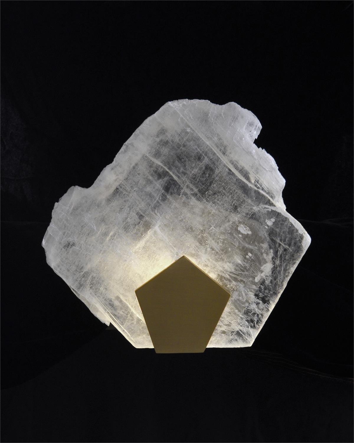 Moonlight Sonata: Selenite Pane Single-Light Wall Sconce In Antique Brass Finish